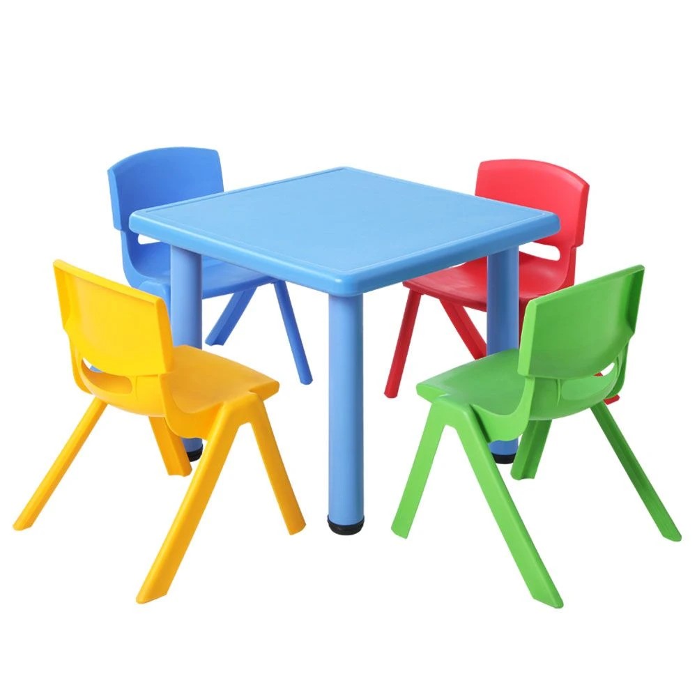 1 Keezi 5PCS Kids Table and Chairs Set Children Study Desk Furniture Plastic 4 Chairs - Multi, 1 of 9