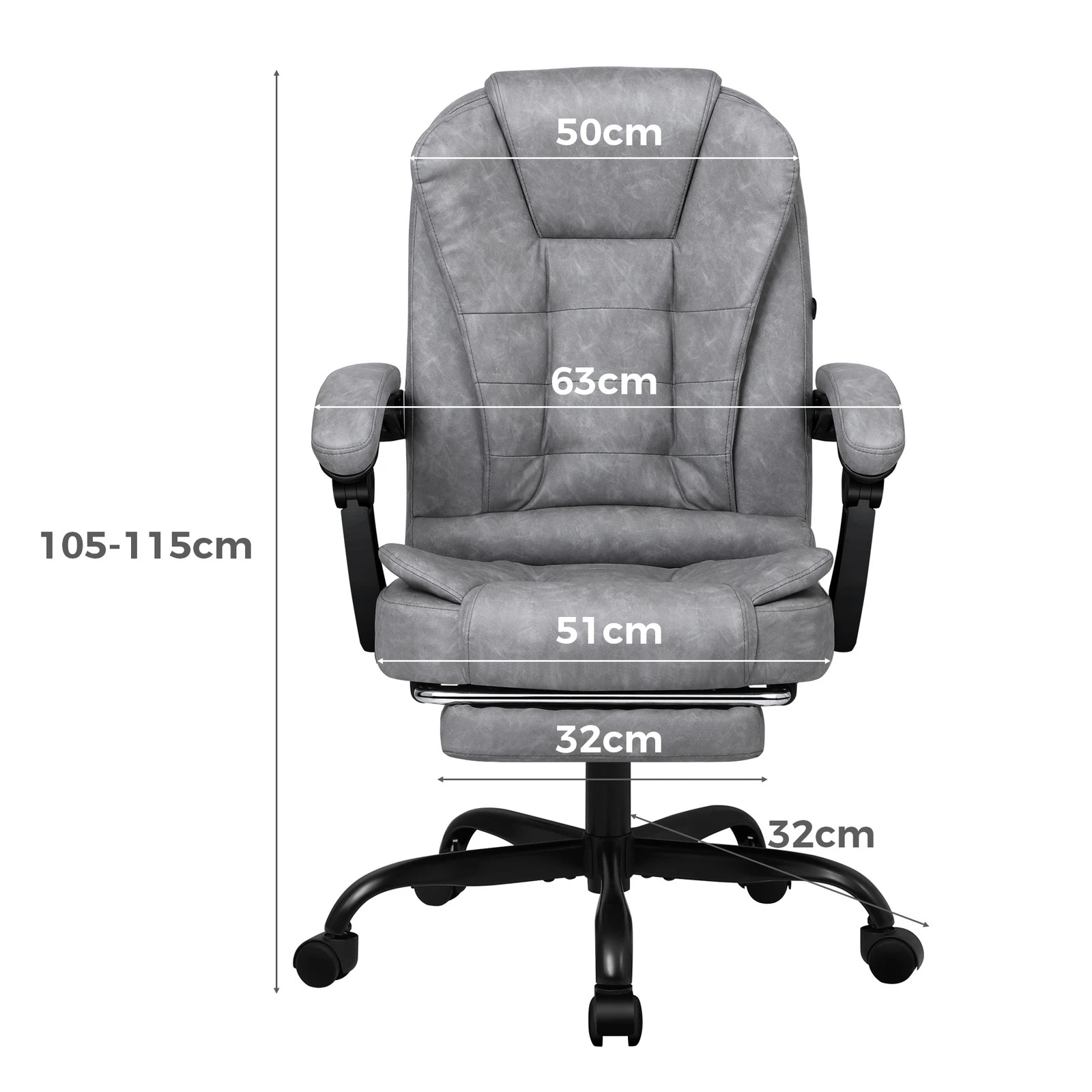 3 Alfordson Massage Office Chair Vintage Grey Leather Footrest Executive Race Seat - Grey, 3 of 10