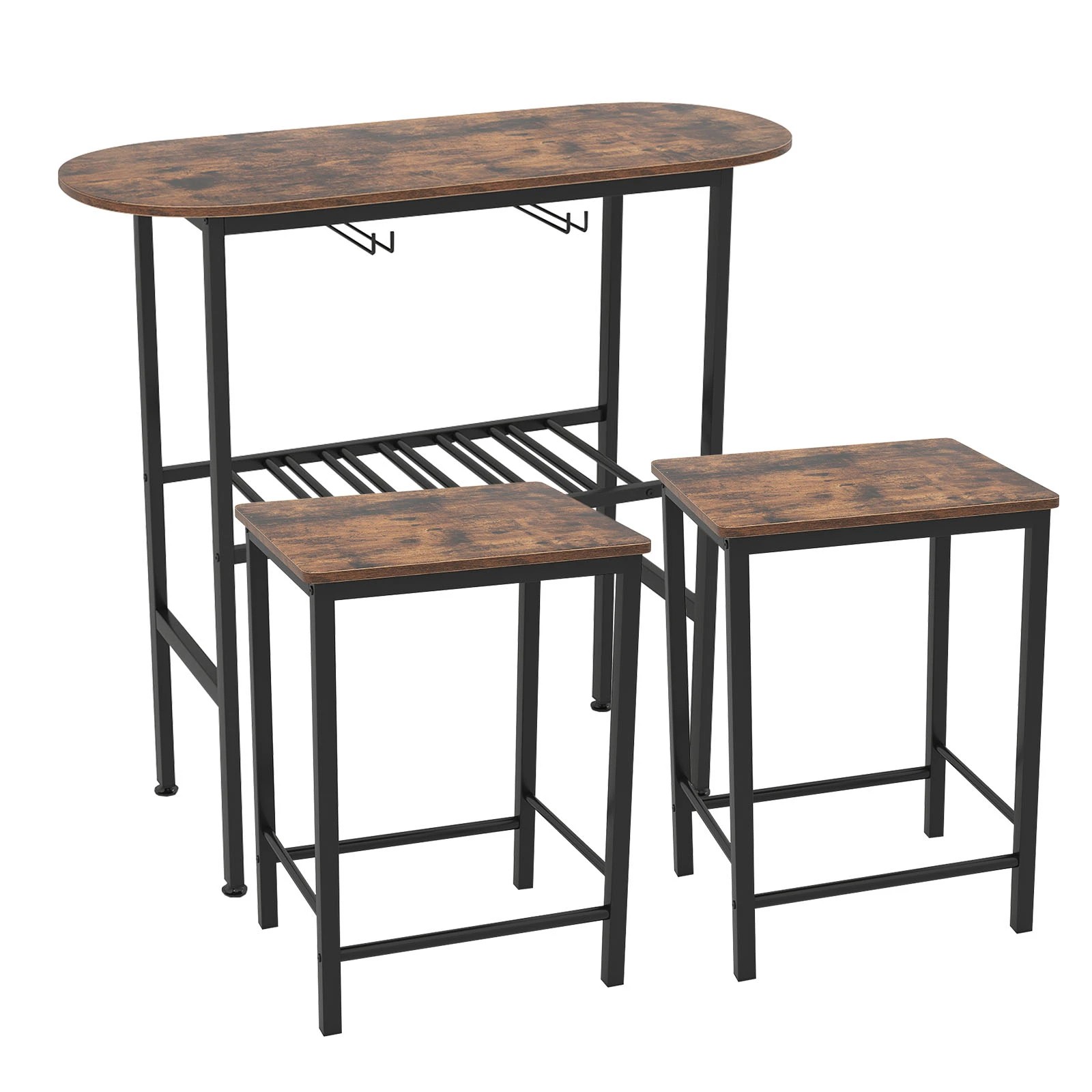 1 Costway 3PCS Dining Table Set & 2 Stools w/Storage Rack Glass Holder Footrest Metal Frame, 1 of 4