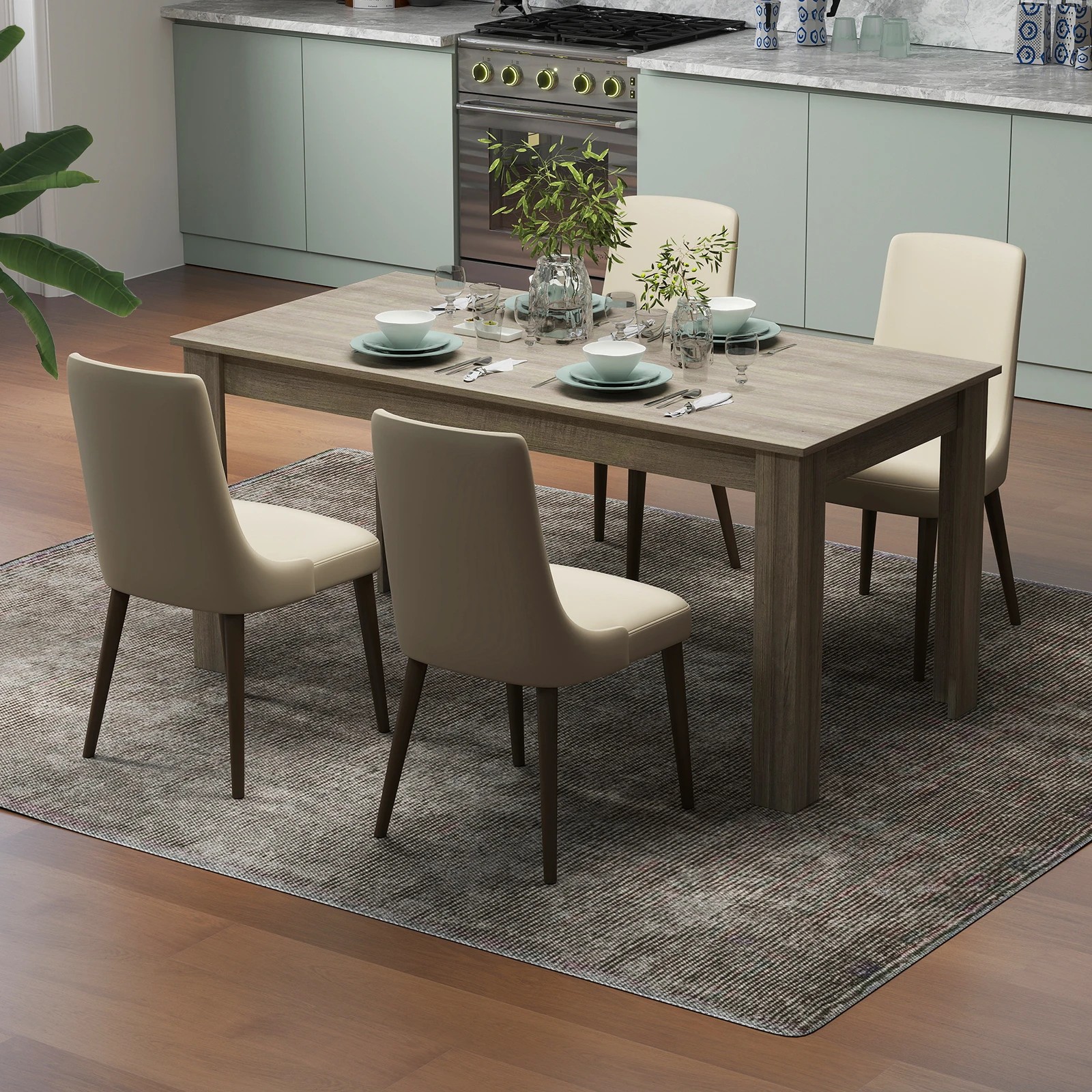 3 Costway 160CM Dining Table Rectangular Kitchen Table 6-8 Seat Computer Workstation, 3 of 4