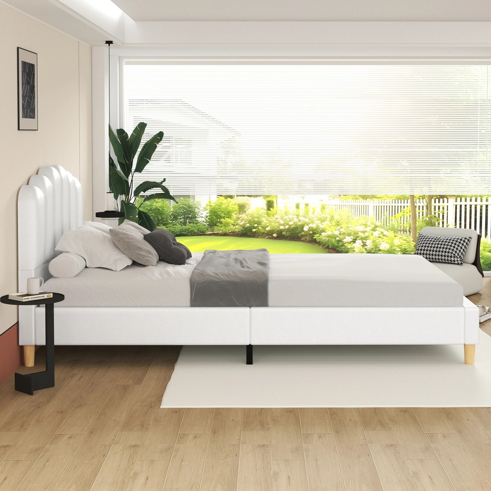 5 Alfordson Bed Frame King Single Upholstered Platform Base Leather Tania - White, 5 of 10