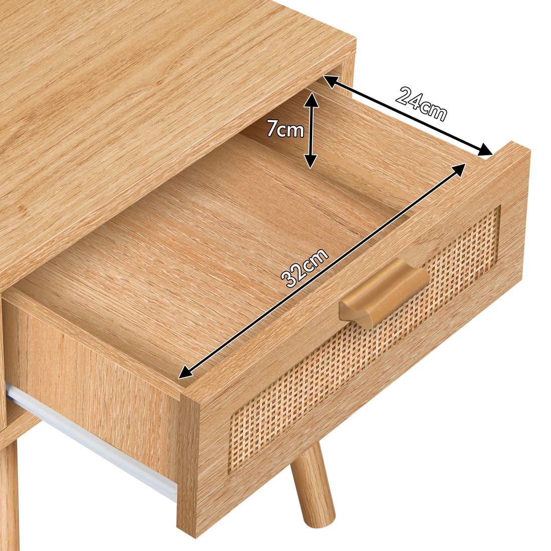 6 Alfordson Bedside Table Nightstand Side Storage Drawer Wooded Rattan - Oak, 6 of 10