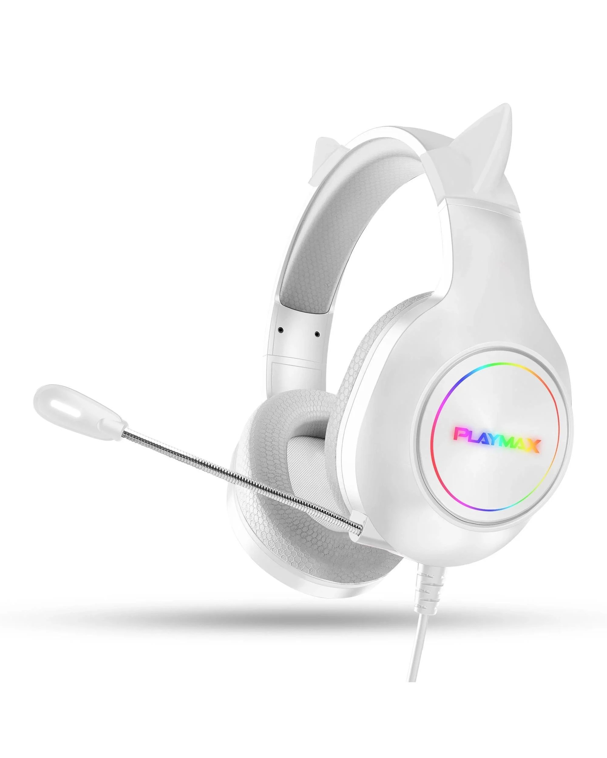1 Playmax Cat Ear RGB Headset Universal Gaming Headset - White, 1 of 5