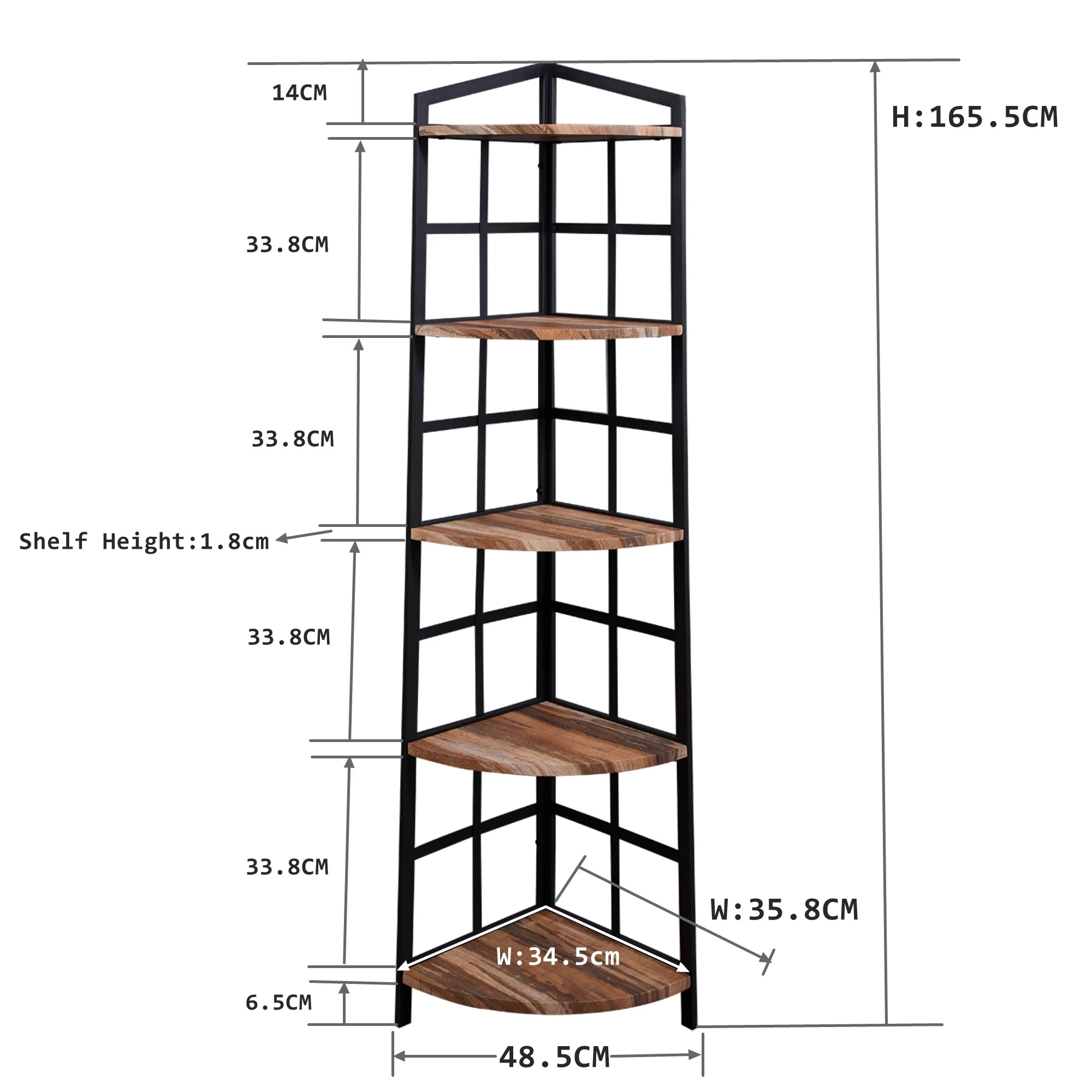 8 IHOMDEC 5 Tier Corner Bookshelf - Brown, 8 of 8