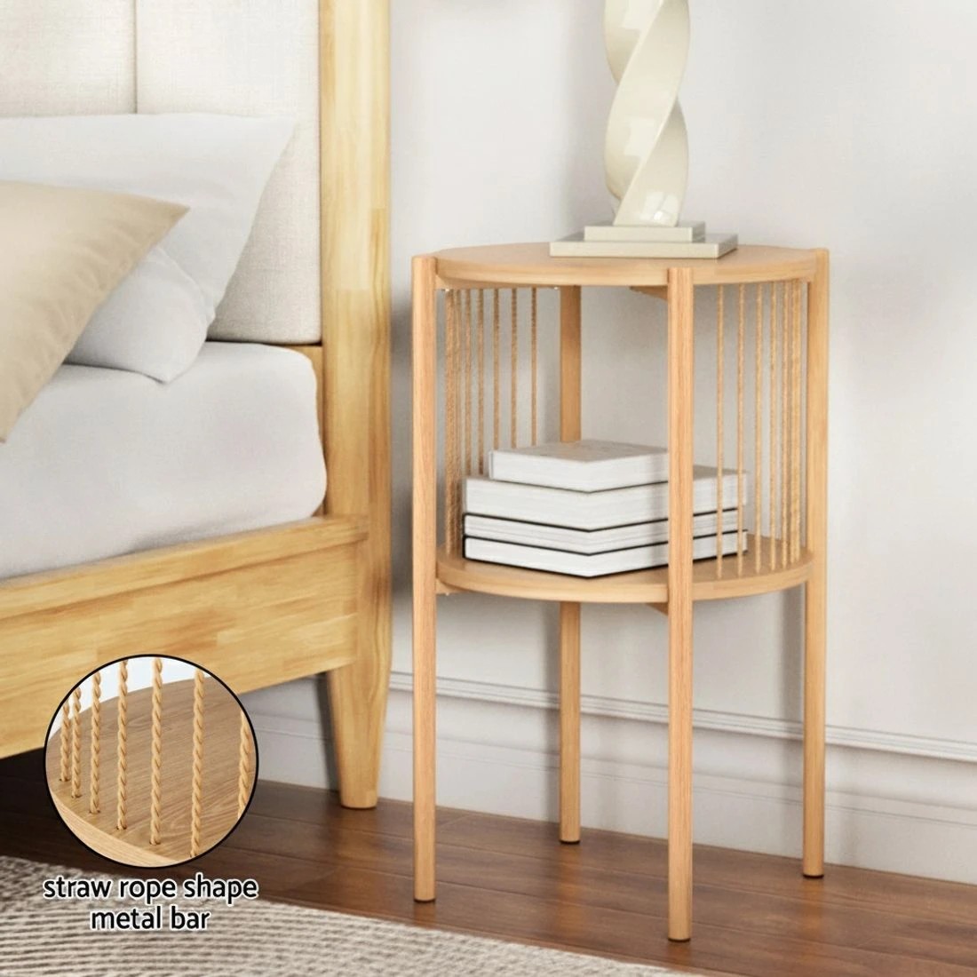 3 Artiss Coffee Table 2-Tier Round Wood - Natural, 3 of 6