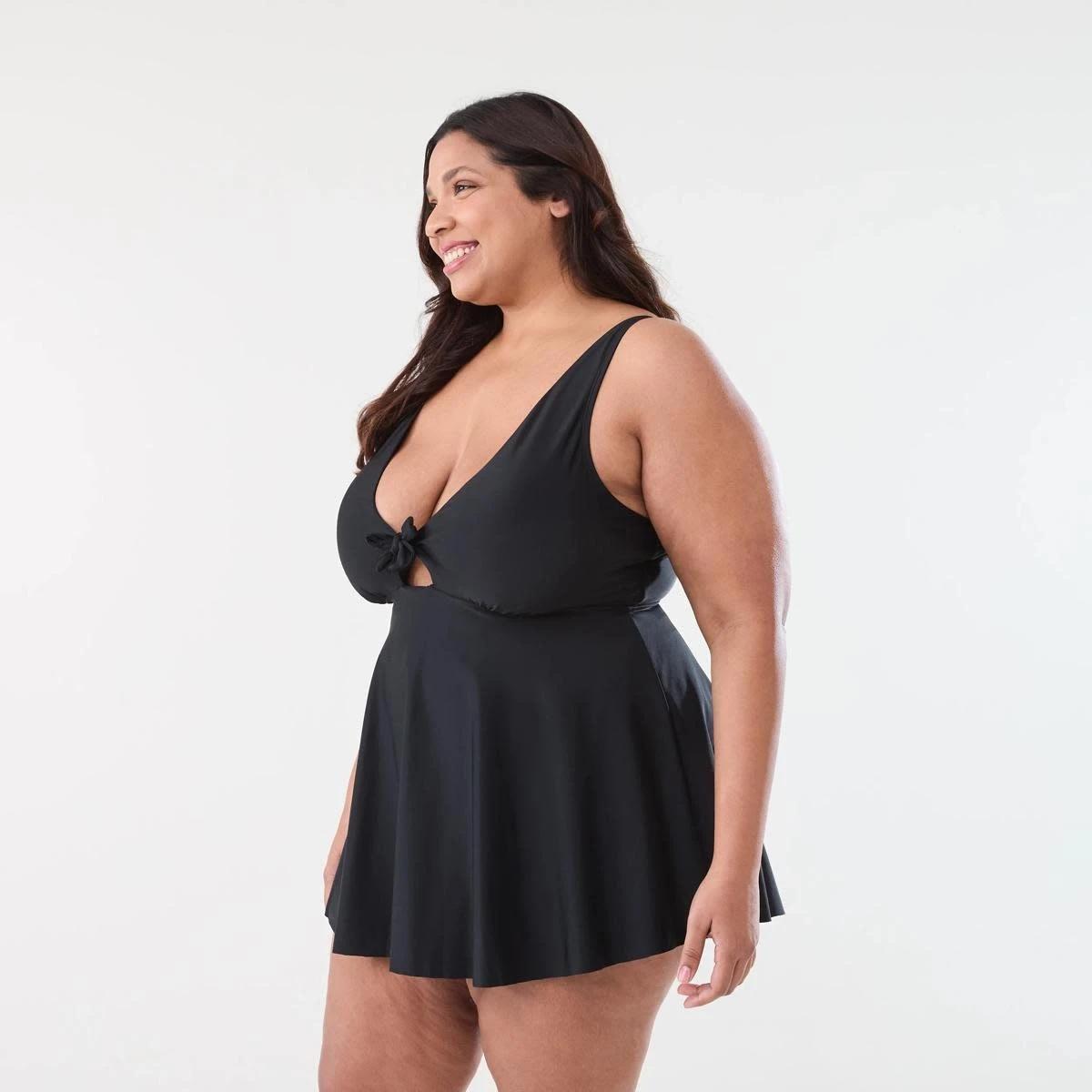 2 Curve Tie Front Skirted One Piece Swimsuit BLACK, 2 of 5