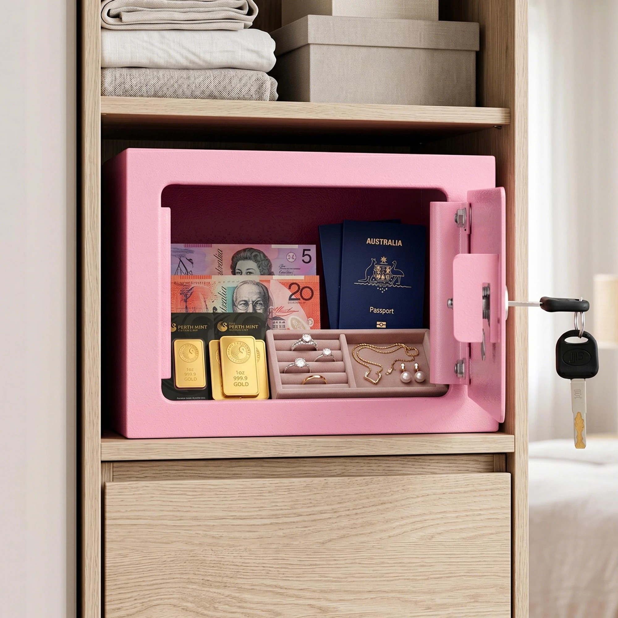 5 UL-Tech 6.5L Small Safe Box with Key Lock for Cash Mini Home Security Safe - Pink, 5 of 8