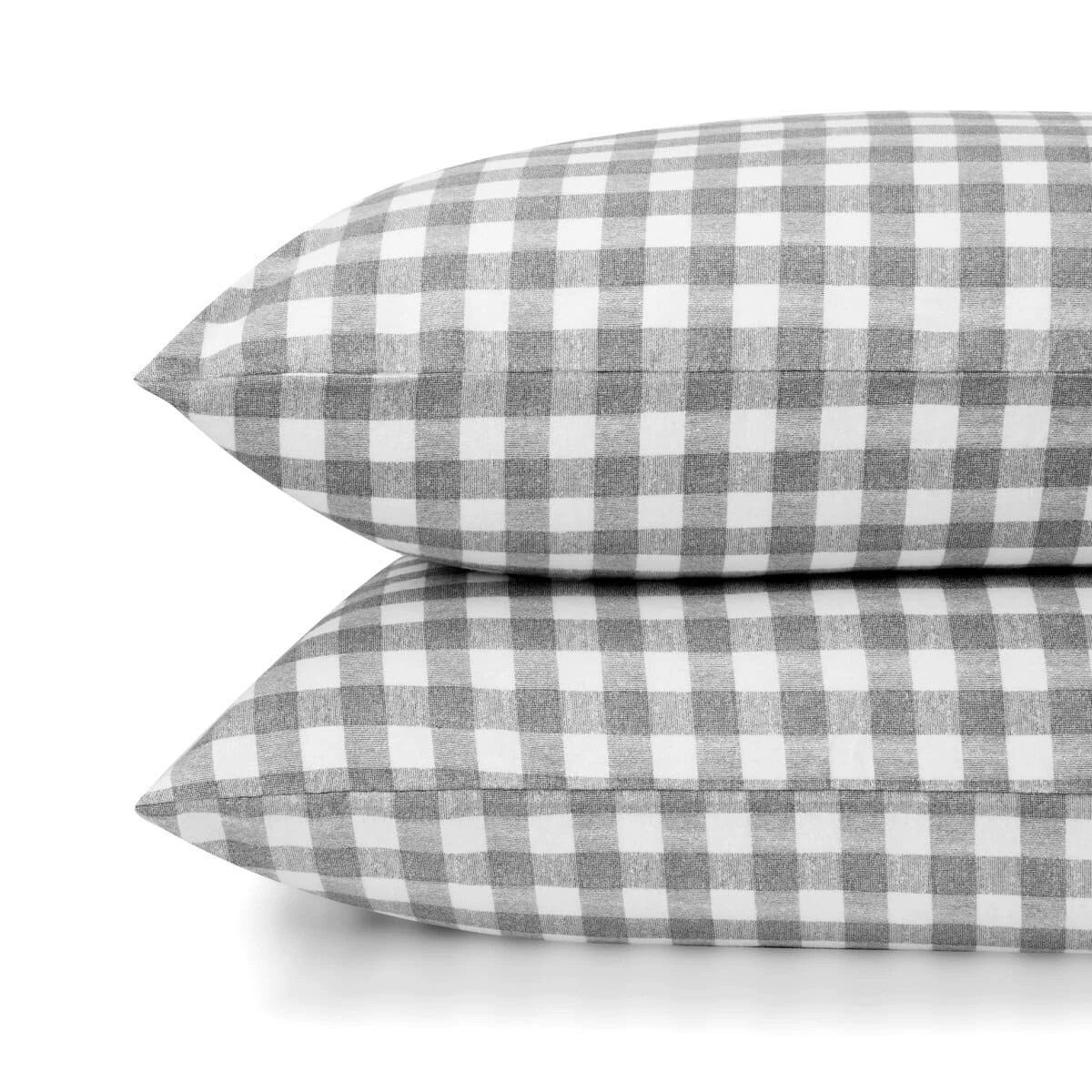 2 Gingham Cotton Flannelette Sheet Set - Queen Bed, Grey, 2 of 7