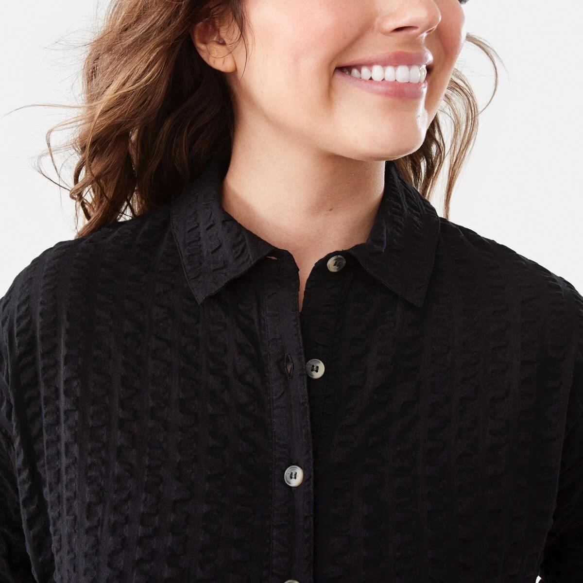 5 Long Sleeve Ruched Front Midi Shirt Dress Black, 5 of 7
