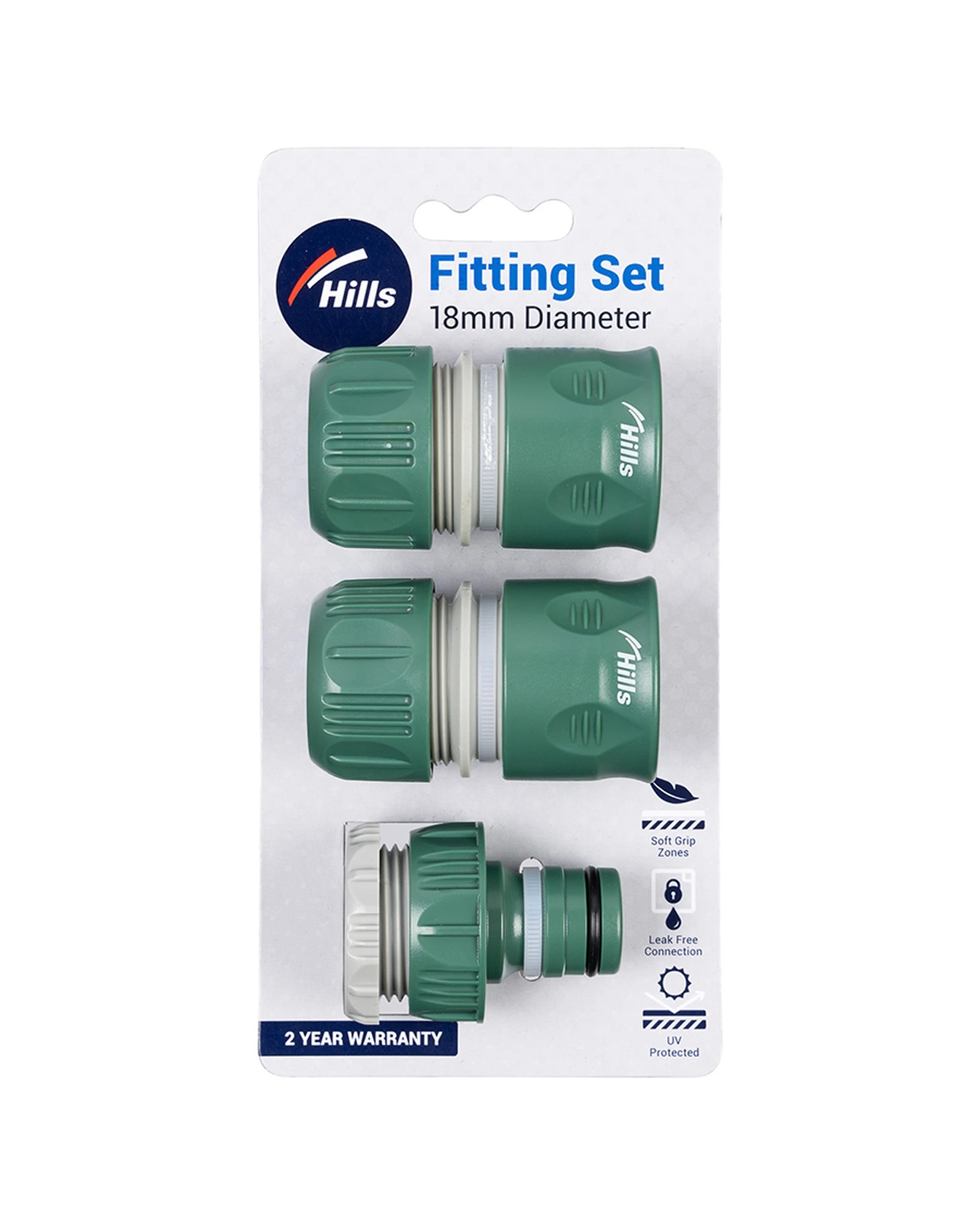 1 Hills 3pc 18mm Plastic Garden Watering Hose Fitting Set UV Protected - Green, 1 of 2