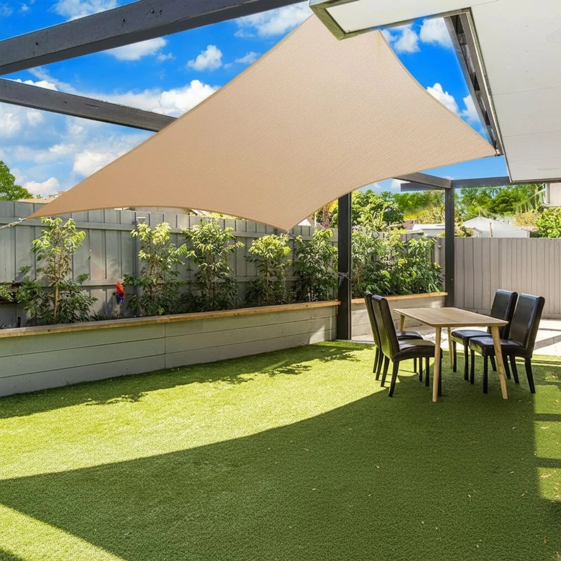 4 Instahut Shade Sail 6x7m Rectangle 280GSM 98% Sand Shade - Beige, 4 of 4