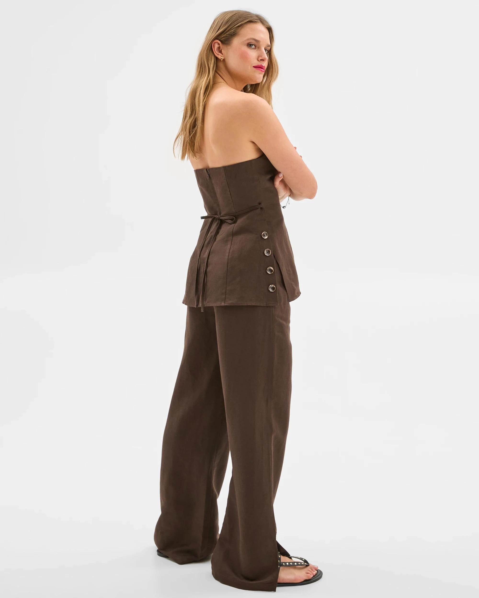 9 European Linen Blend Tie Detail Pants - Lily Loves DEEP BROWN, 9 of 10