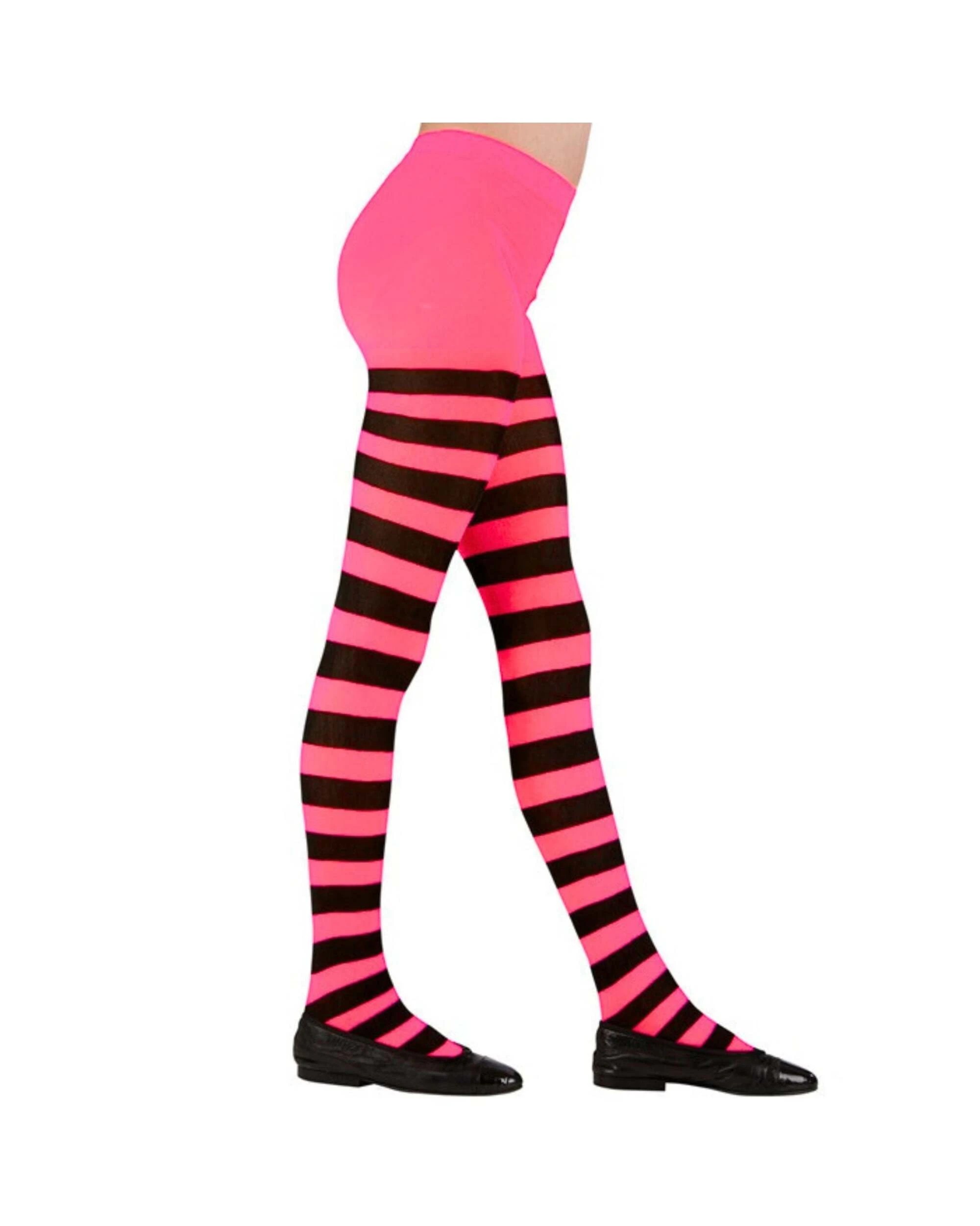 1 Widmann Kids Striped Neon and Black Stocking 7 10 Years - One Size - Pink, 1 of 3