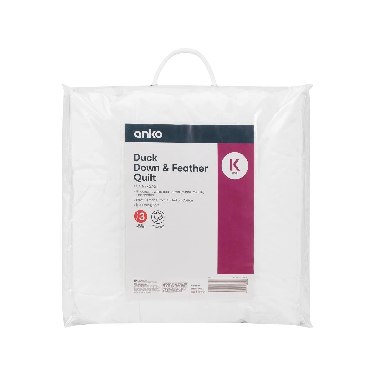 1 Duck Down and Feather Quilt - King Bed, White, 1 of 4