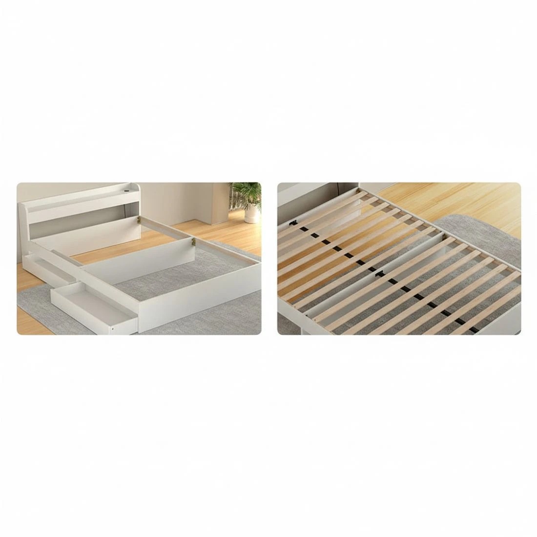 4 Artiss Bed Frame Double Size with Charging Ports and 2 Drawers AURA - White, 4 of 7