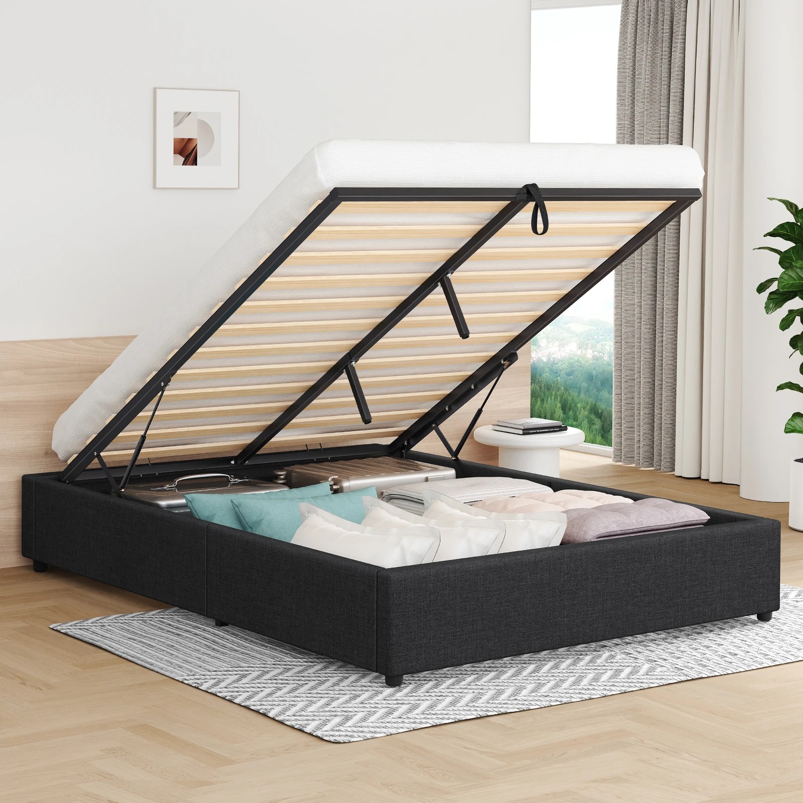 2 Alfordson Bed Frame Queen Size Gas Lift Storage Mattress Base Barlow - Charcoal, 2 of 10