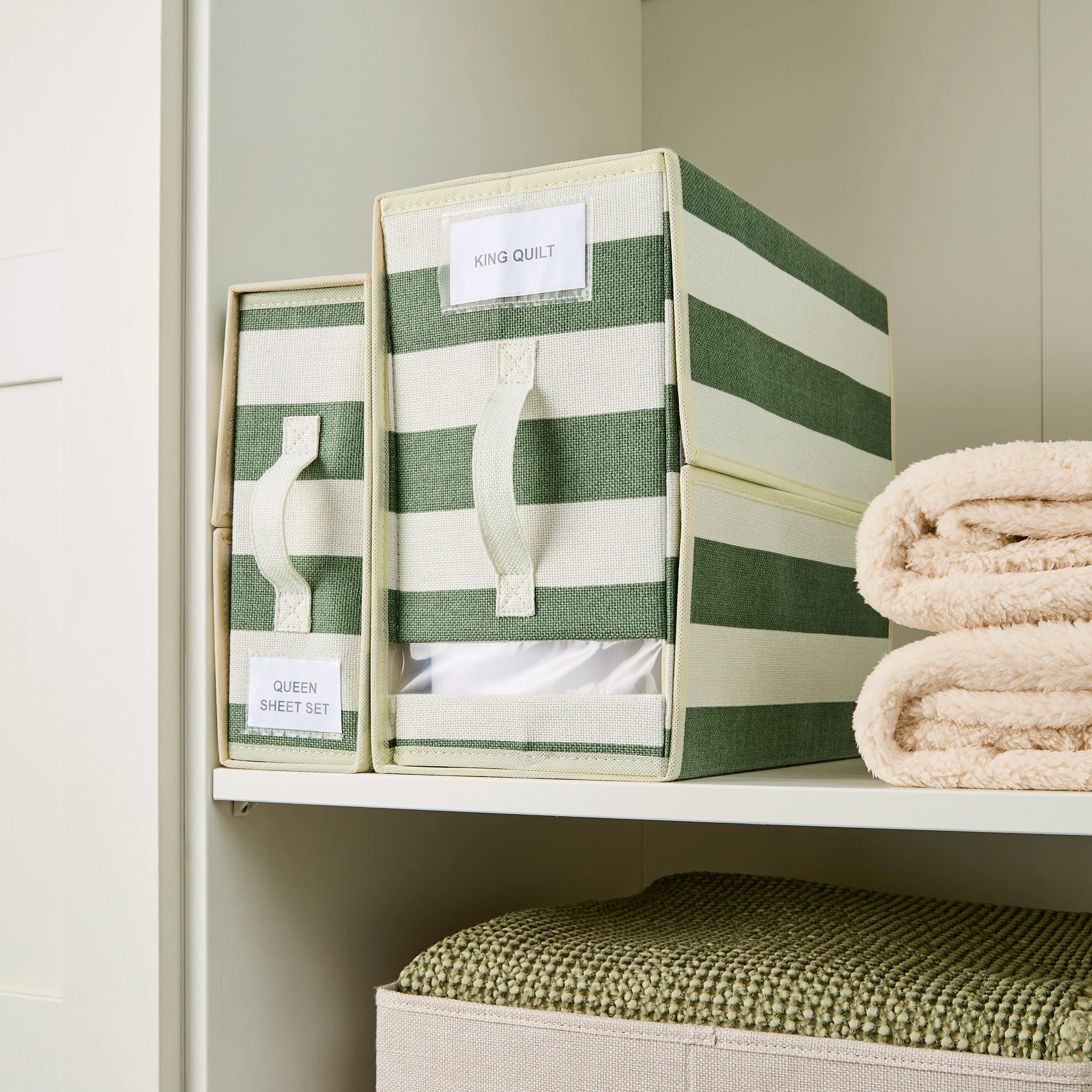 1 Linen Look Bed Linen Box - Large, Green Stripe, 1 of 10