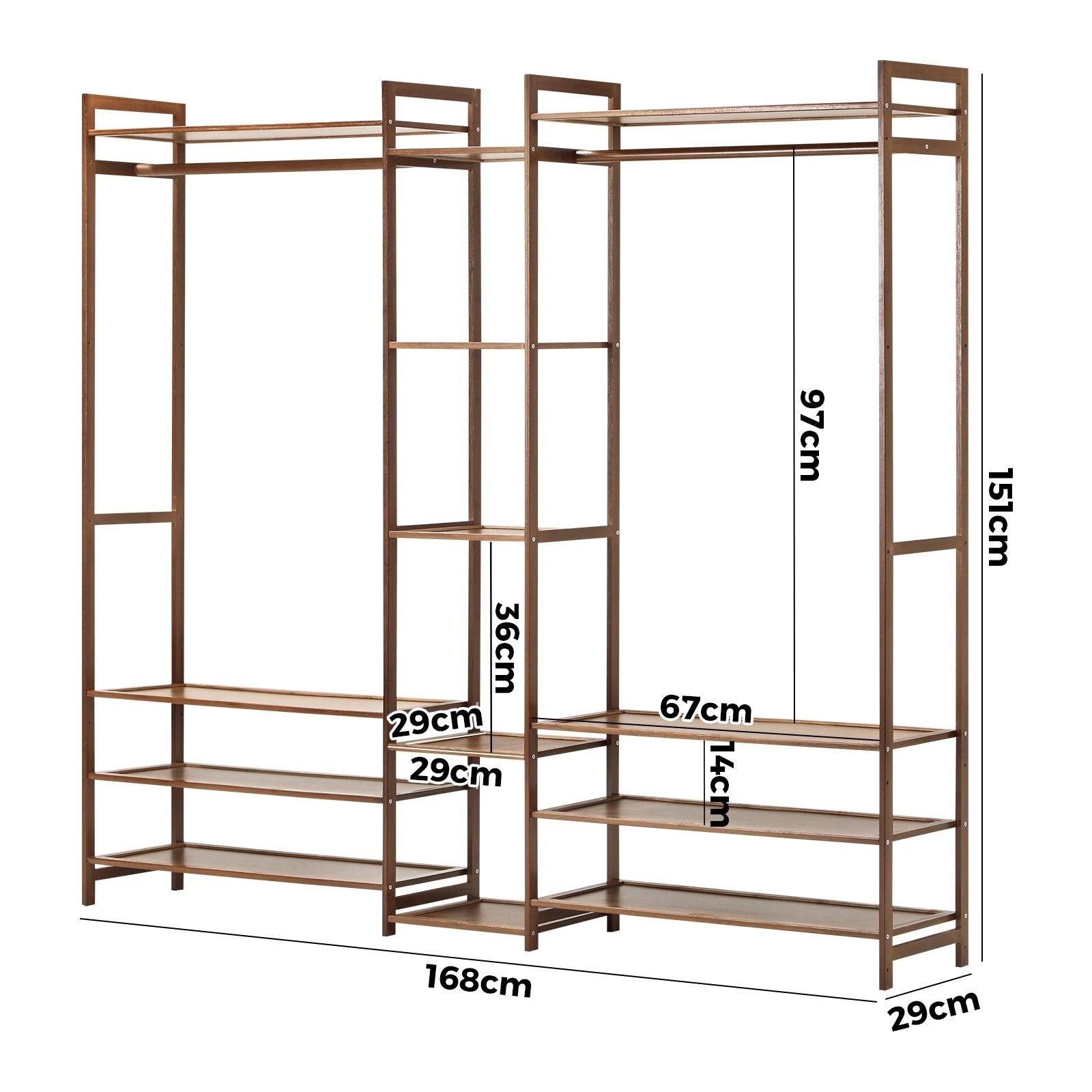 9 Oikiture Clothes Rack Open Wardrobe Garment Coat Hanging Rail Bamboo 13 Shelves
 - Natural, 9 of 10