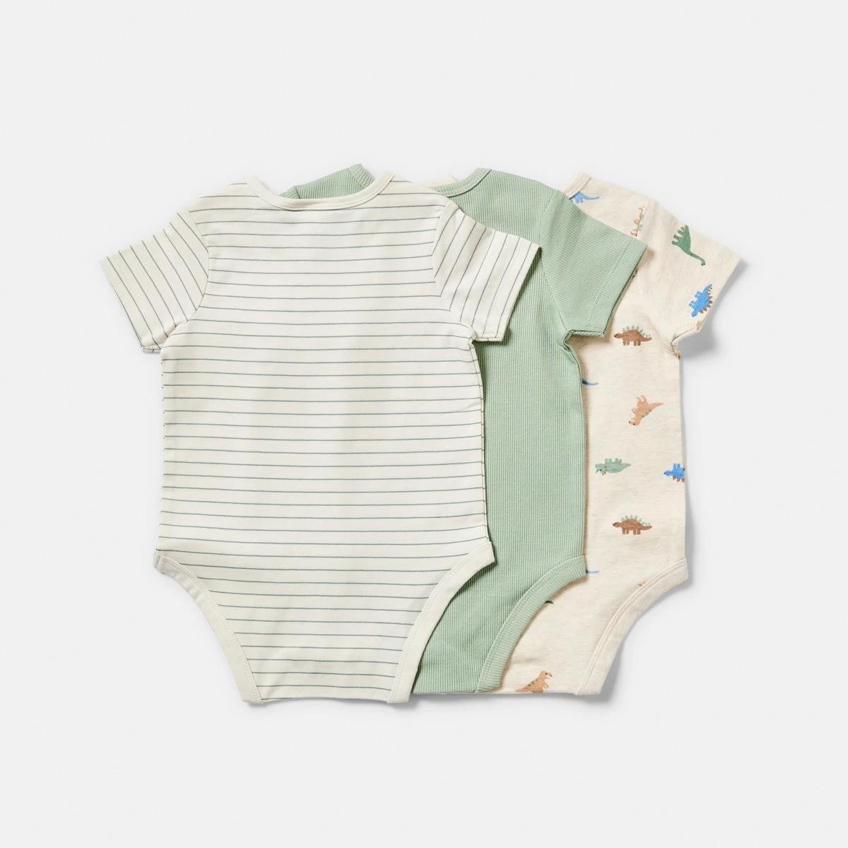 2 3 Pack Short Sleeve Print Bodysuits GREEN DINOS, 2 of 8