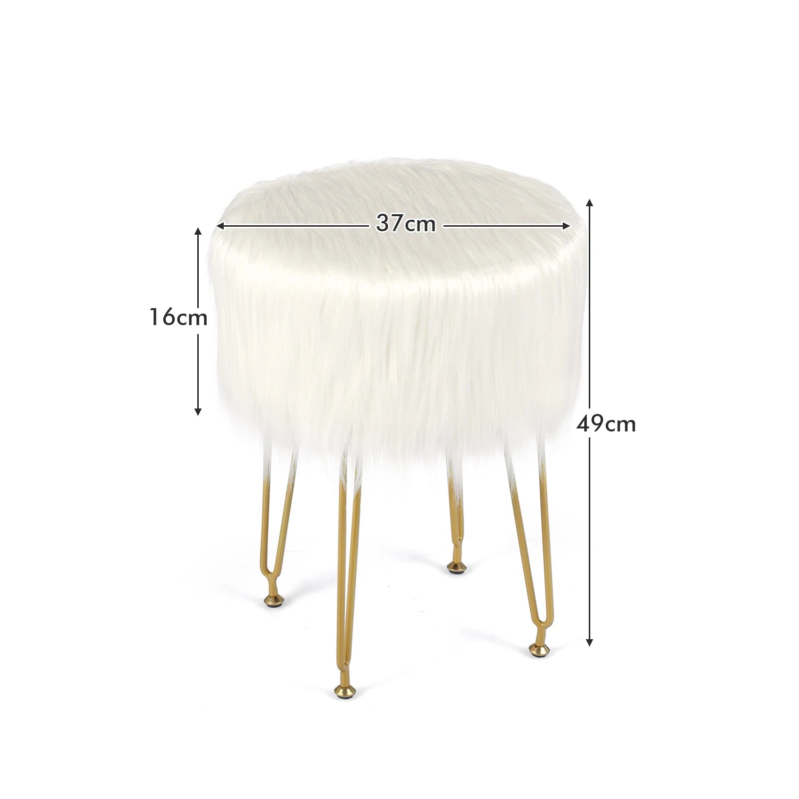 3 Costway Faux Fur Vanity Stool Round Footrest Ottoman Accent Dressing Table Chair Metal Legs - White, 3 of 3
