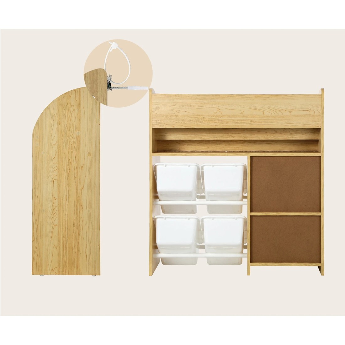 5 Oikiture Kids Bookshelf 4 Bins Toy Box Storage Organiser Display Shelf
 - Natural, 5 of 10