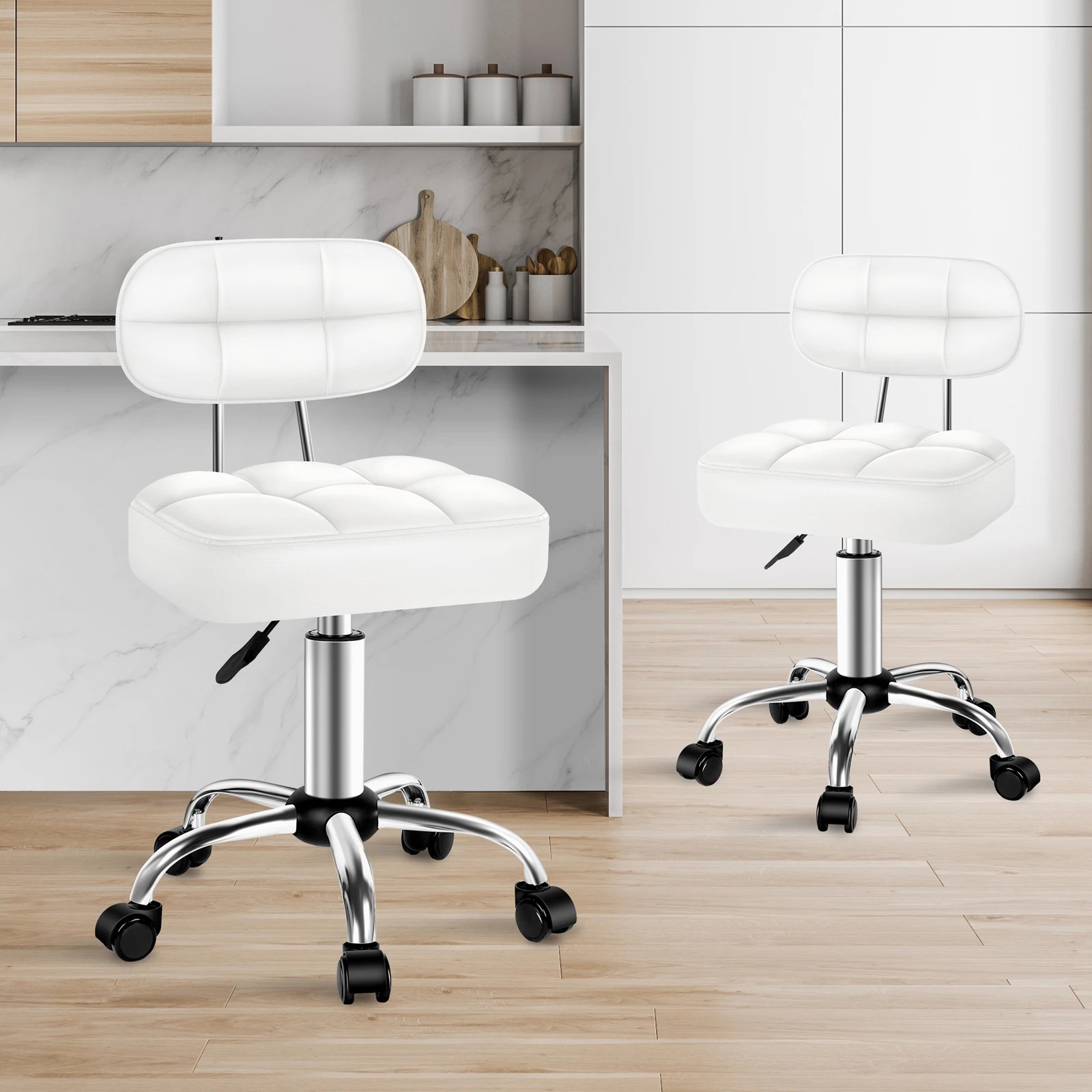 3 Alfordson 2x Salon Stool Backrest Swivel Barber Hair Dress Chair Tufan - White, 3 of 10