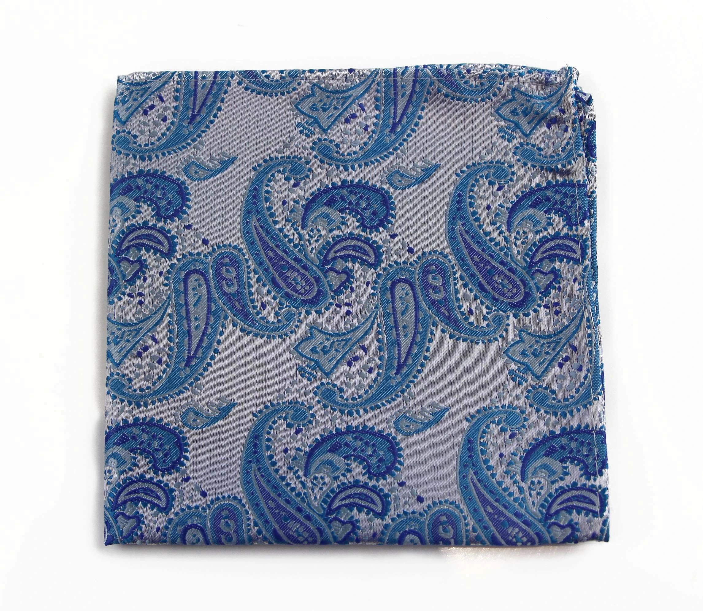 4 Zasel Mens Blue & White Paisley Silk Pocket Square - Multi - Multi, 4 of 4