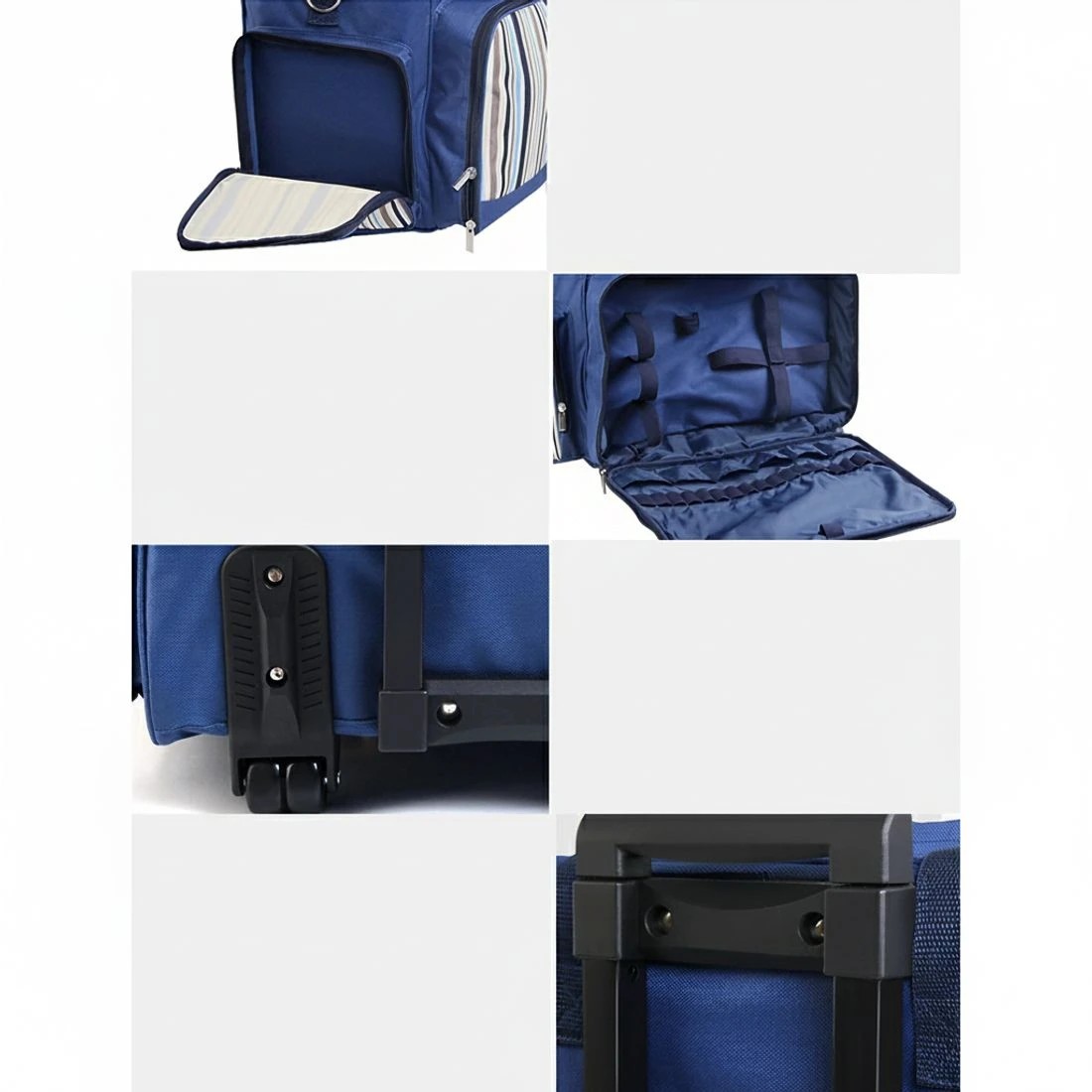 4 Alfresco 6 Person Picnic Basket Set Bag Wheels Insulated Trolley - Brown, 4 of 7