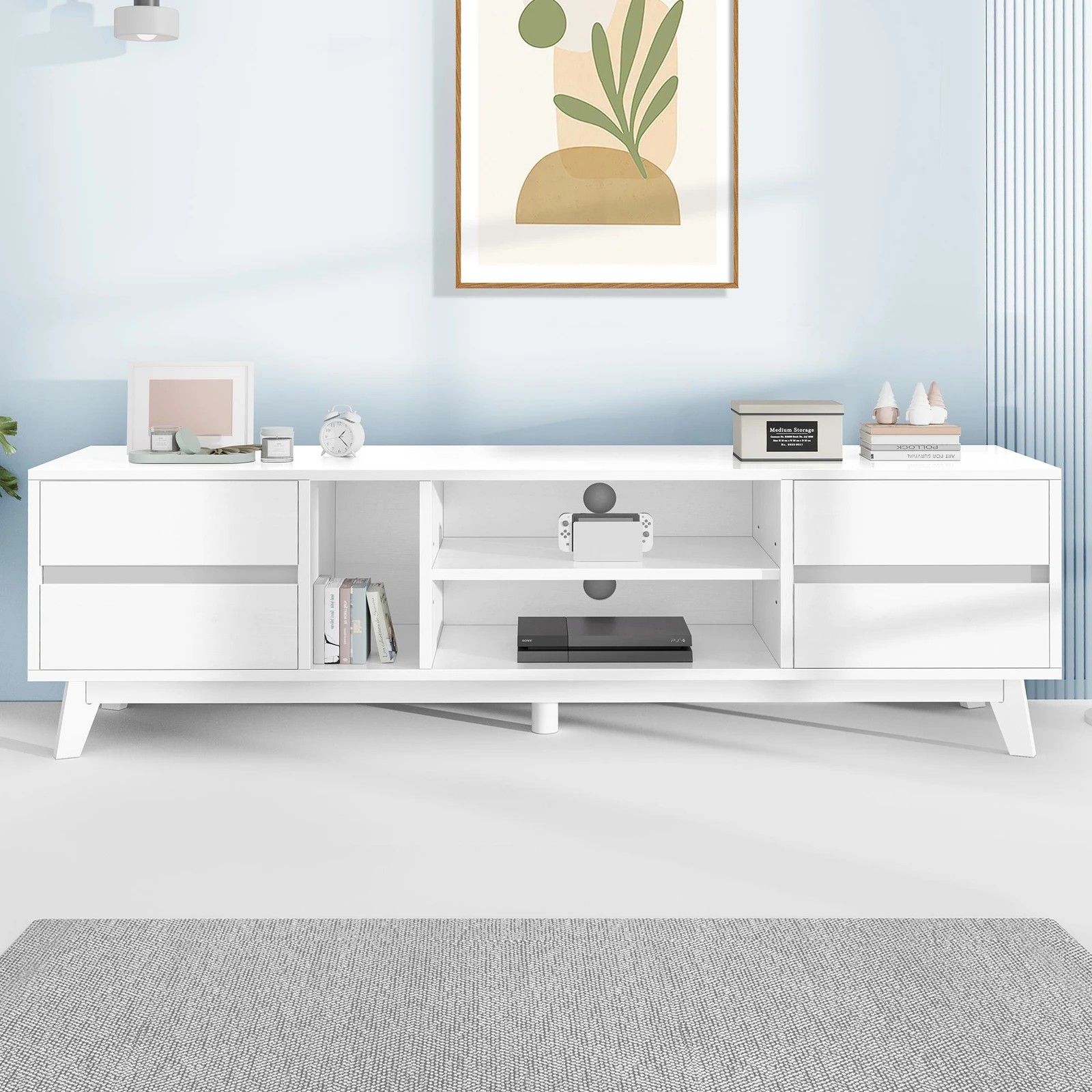 10 Alfordson Entertainment Unit TV Cabinet Stand 180cm Drawer Shelf - White, 10 of 10