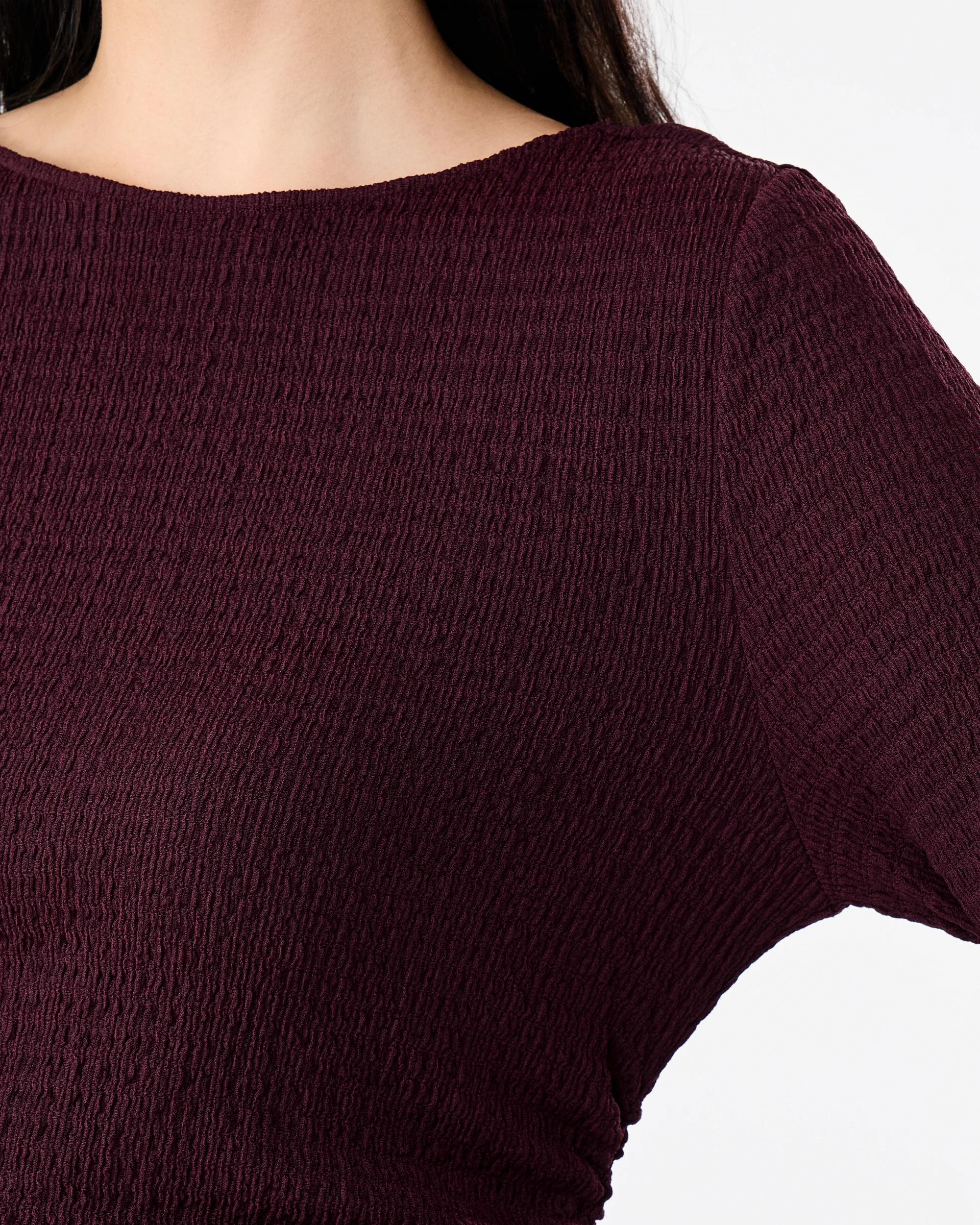 6 Long Sleeve Crinkle Ruched Midi Dress Red Royale, 6 of 8