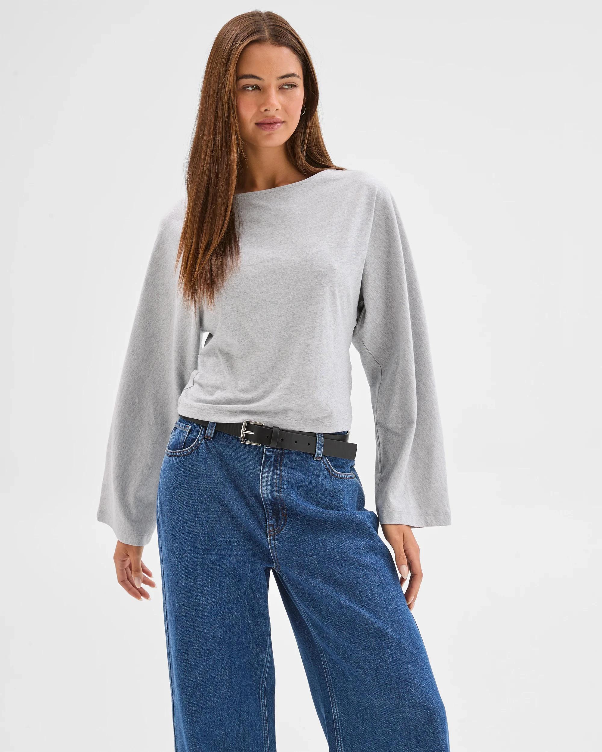 4 Lily Loves Australian Cotton Cinch In Long Sleeve Top GREY MARLE, 4 of 6