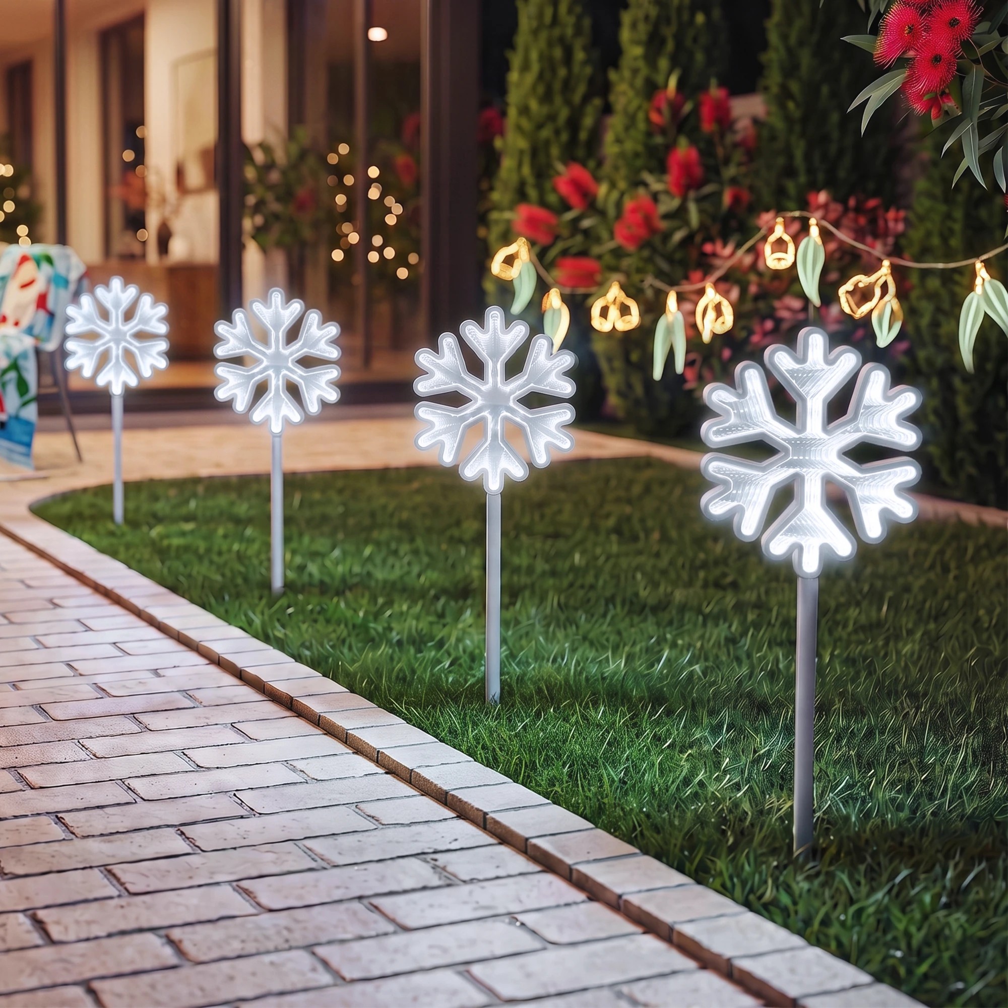 9 Jingle Jollys 4 Pack Christmas Lights Path Lights Garden Decoration Outdoor Pathway Lighting - White, 9 of 9