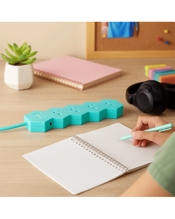 Arlec 4 Outlet Hexagon Overload Protected Powerboard - Teal