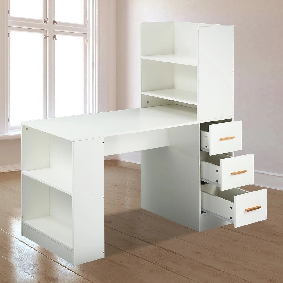 4 AUSWAY 120cm Computer Desk Hutch with Shelves and Drawers, 4 of 8