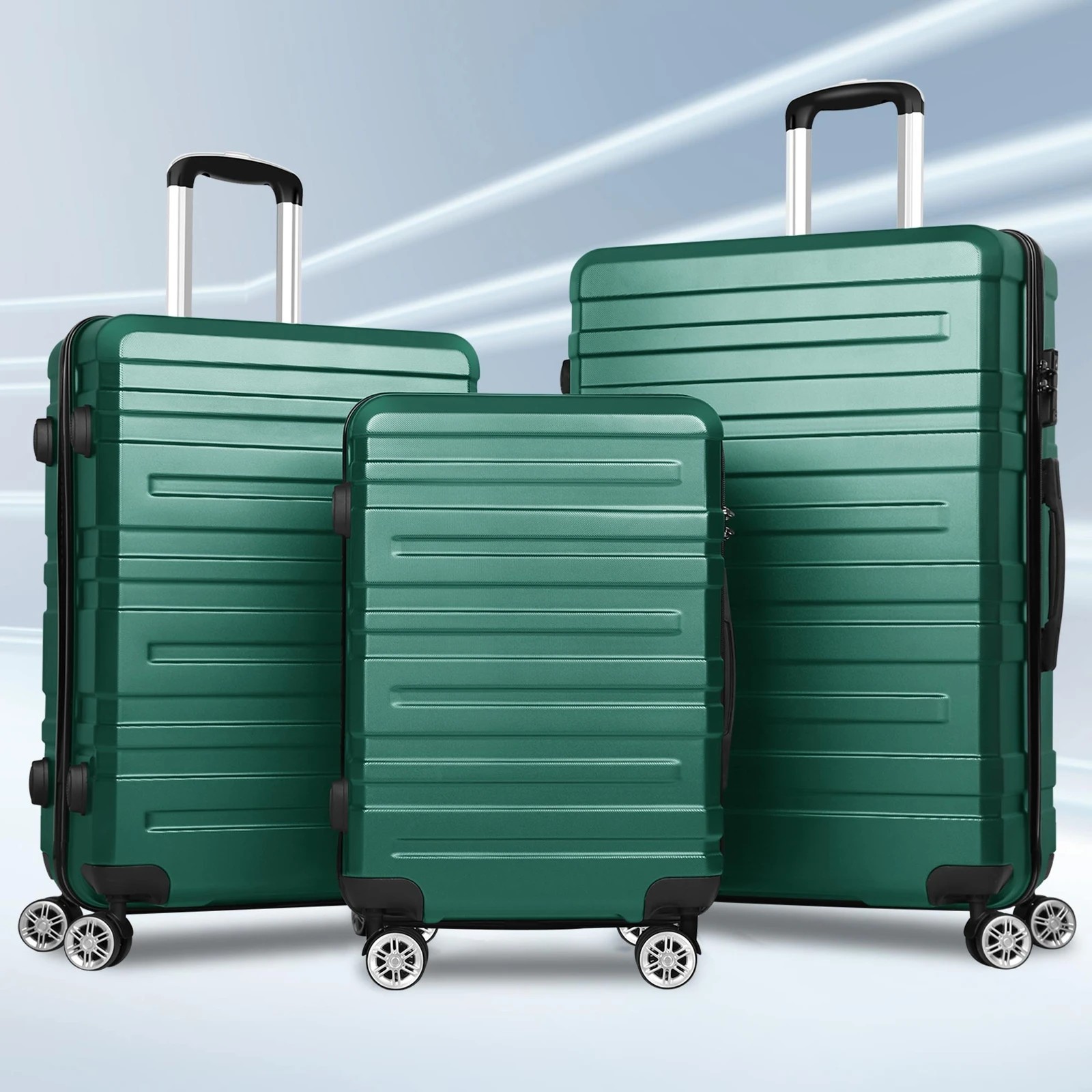 2 Alfordson Luggage 3PCS Set Suitcase ABS+PC Trolley TSA Hard Shell Case - Green, 2 of 10