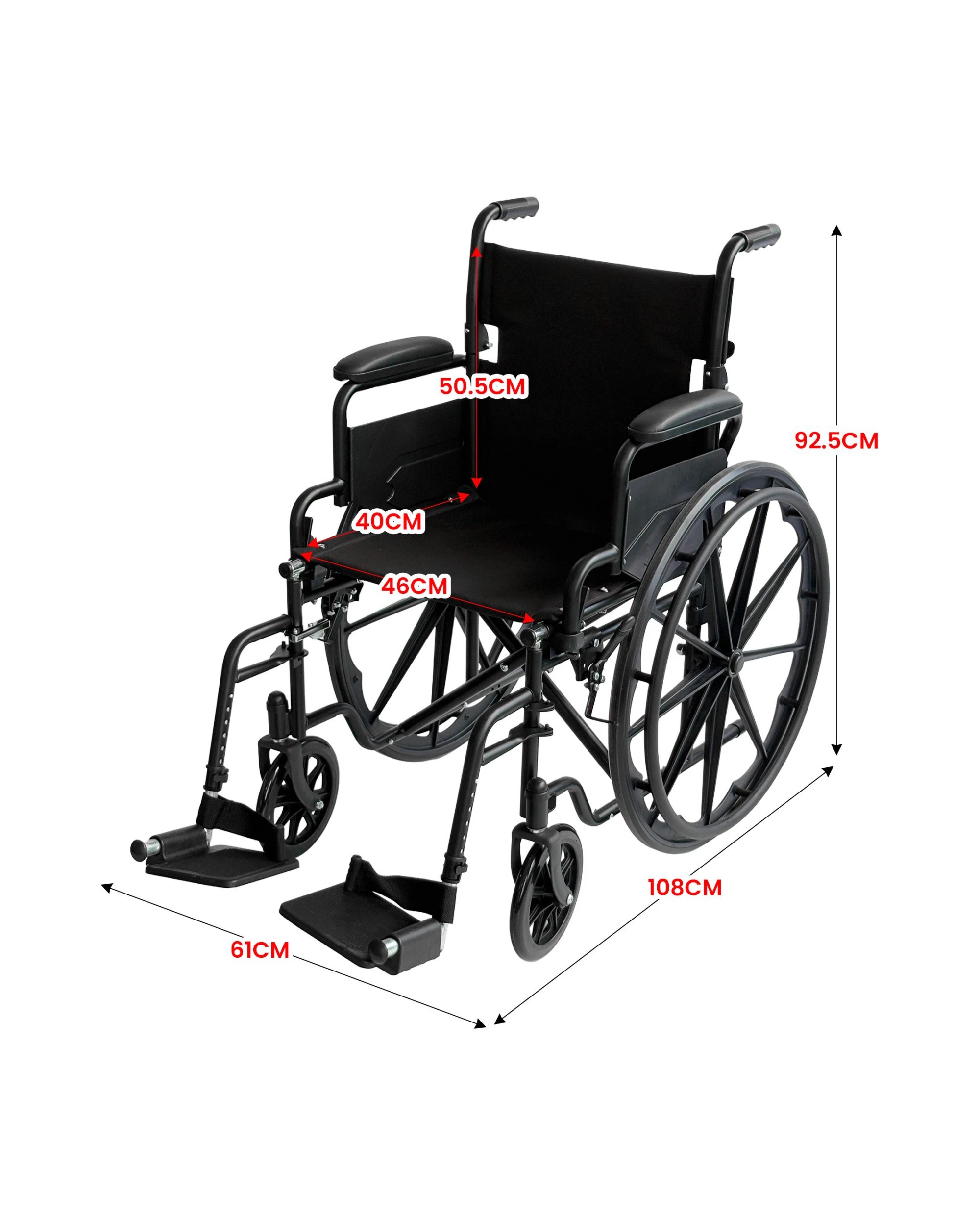 3 Orthonica Steel Wheelchair Foldable Lightweight Disability Aid Portable 24-inch Adjustable Footrest Steel Frame - Black, 3 of 6