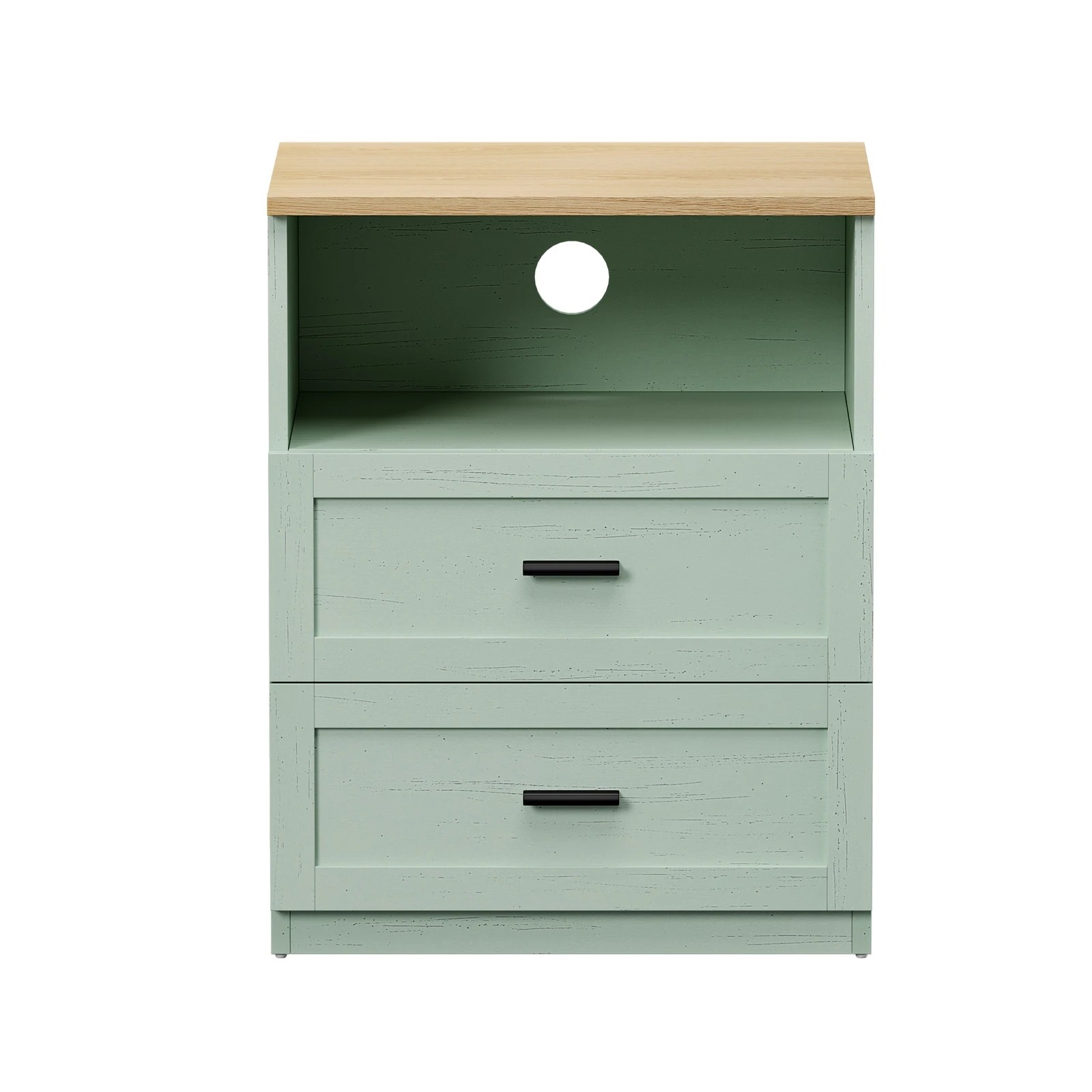 6 Oikiture Bedside Table 2 Drawers Open Shelf Nightstand Storage - Green, 6 of 8