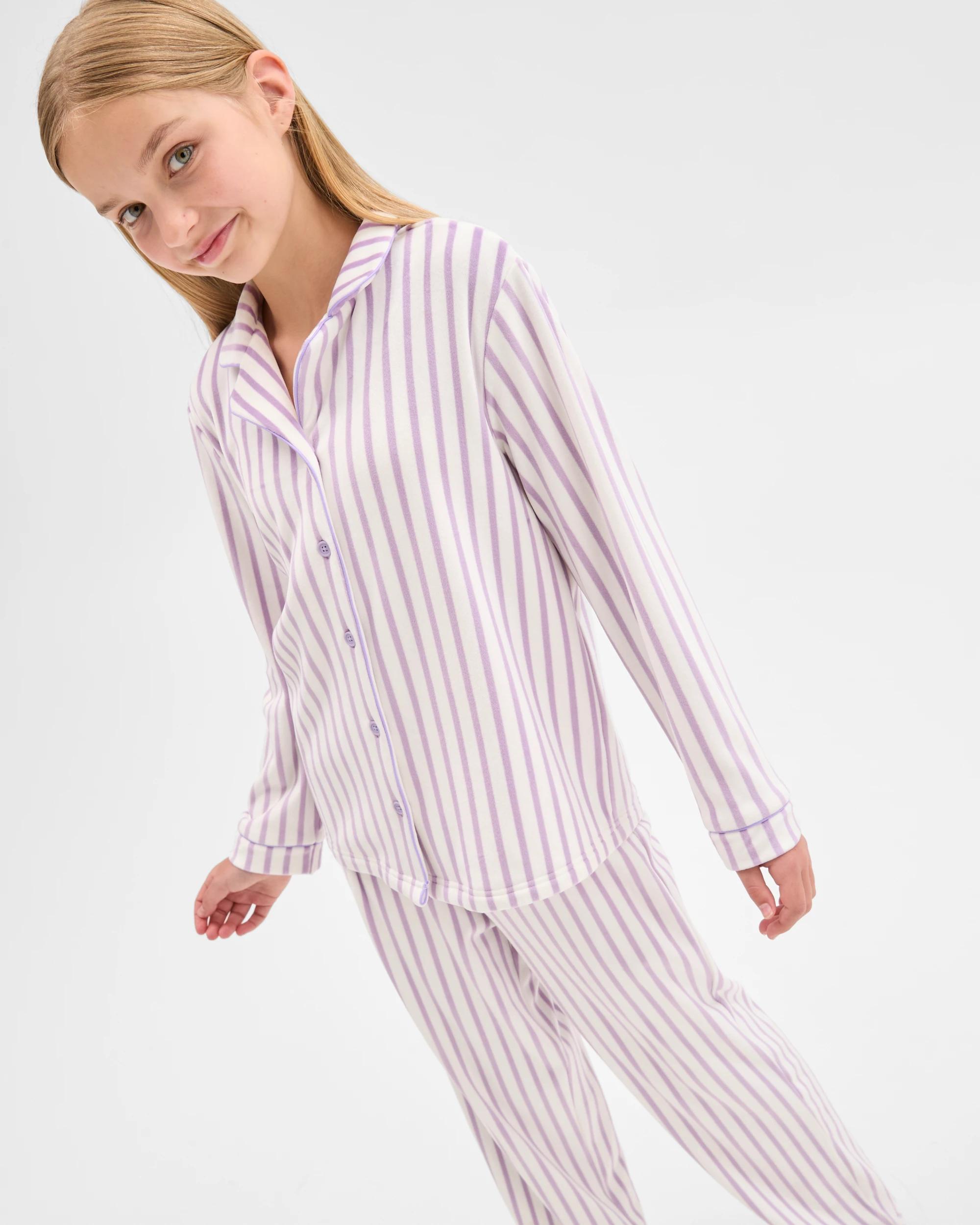 3 Target Kids Older Girls Top & Pants Fleece Pyjama Set STRIPE, 3 of 8