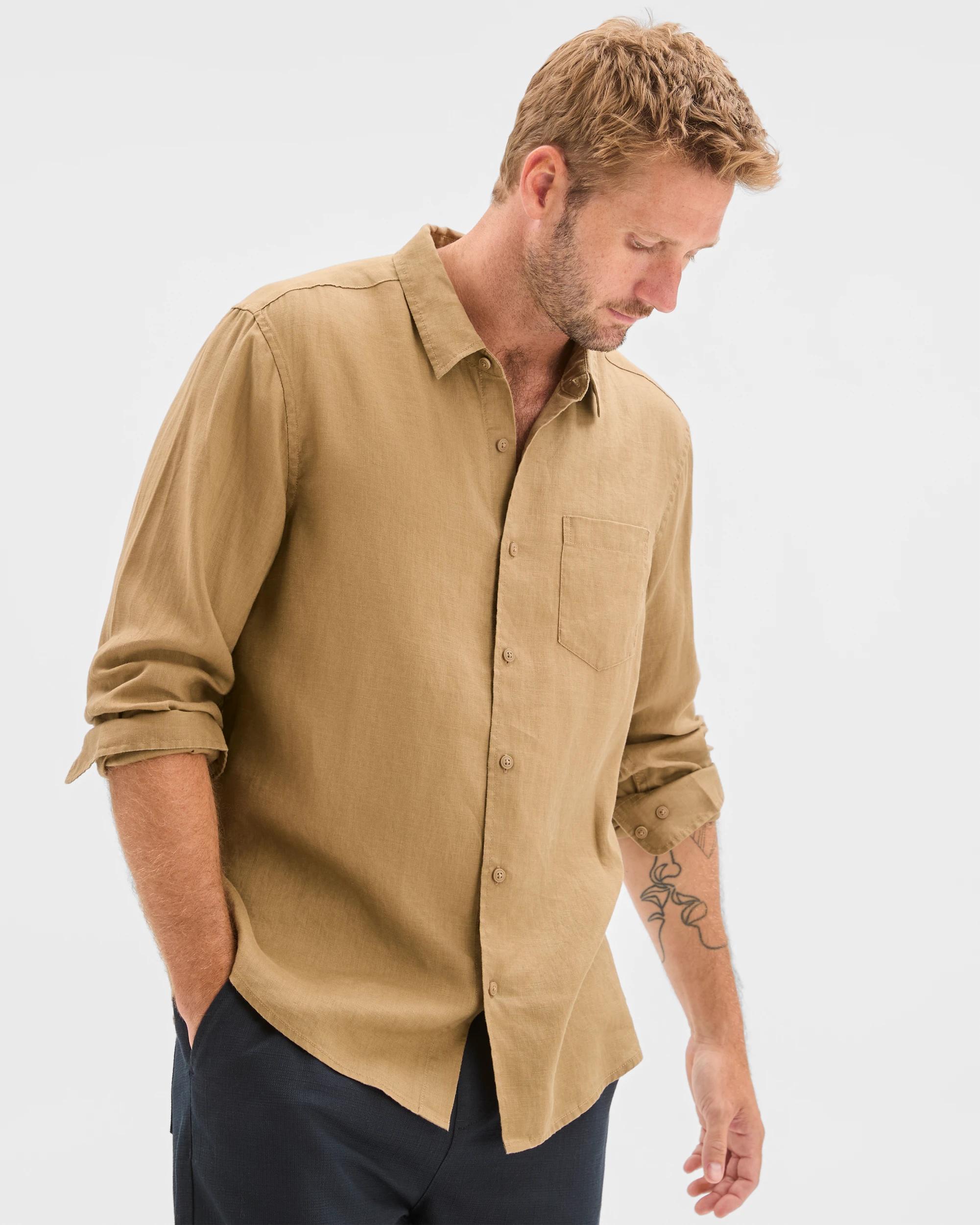 1 Target Man European Linen Long Sleeve Shirt DESERT, 1 of 6
