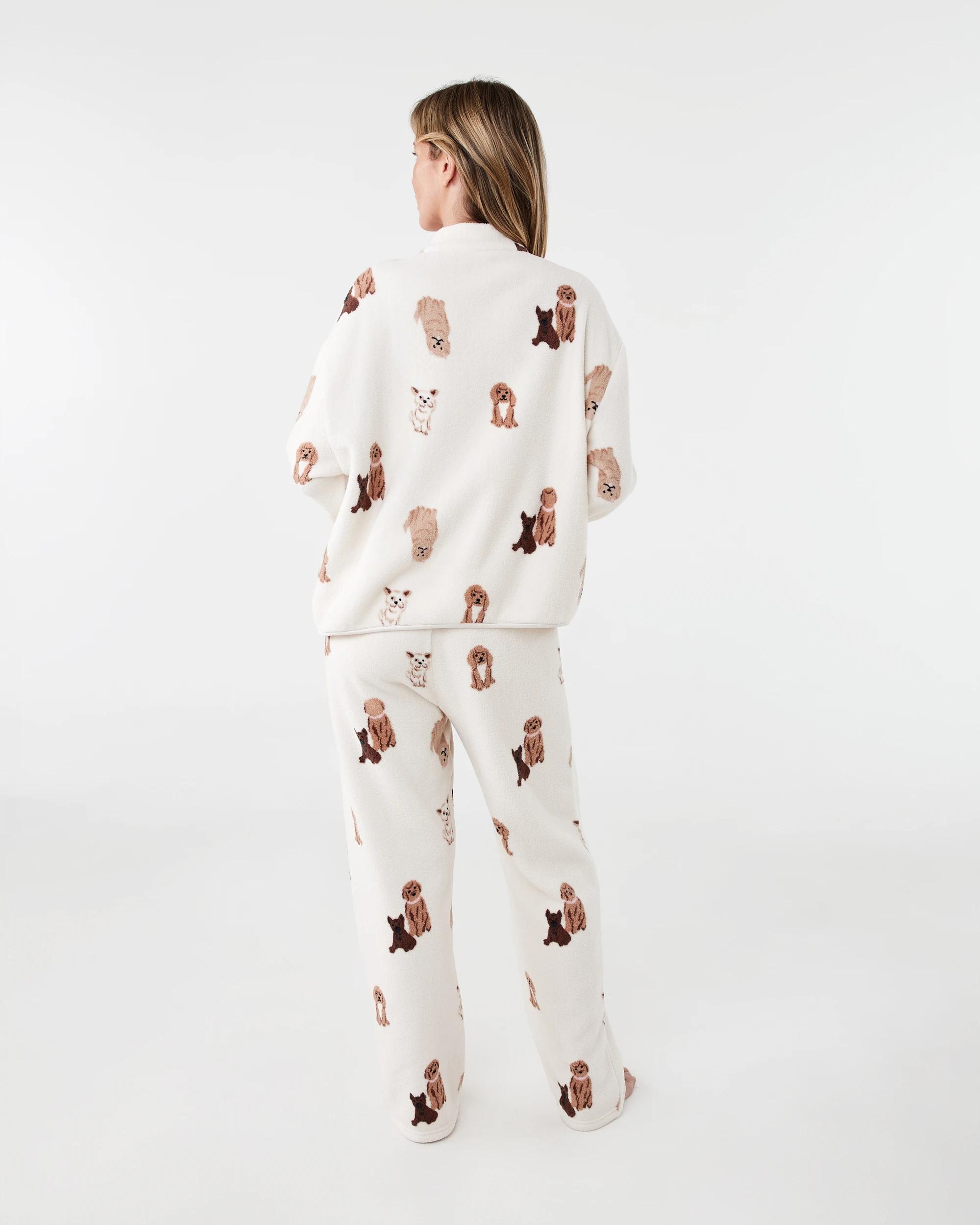 3 Quarter Zip Fleece Long Sleeve Top and Pants Pyjama Set Fluffy Dog, 3 of 6