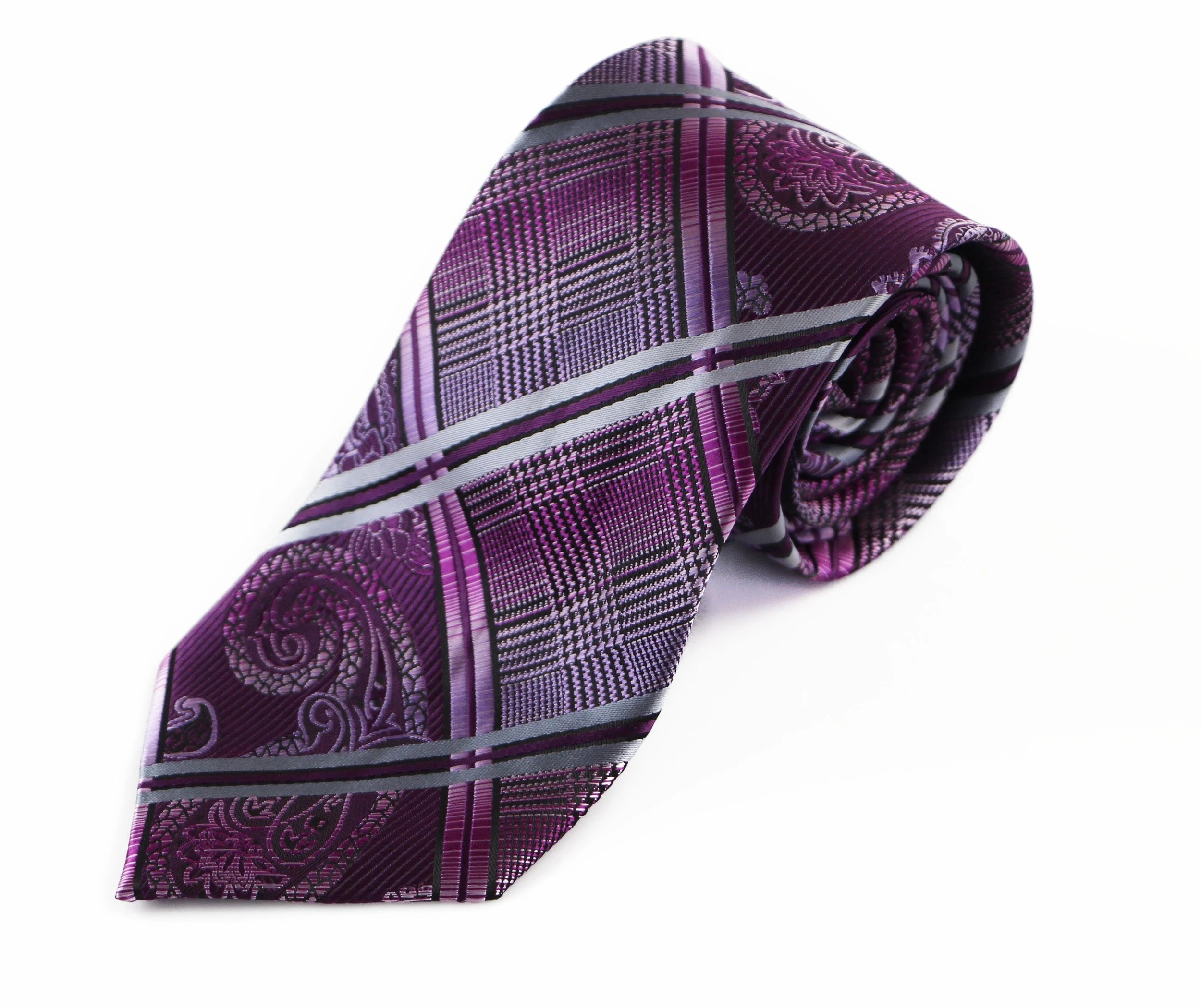 3 Zasel Mens Purple & Silver Patterned 8cm Neck Tie - Multi, 3 of 3