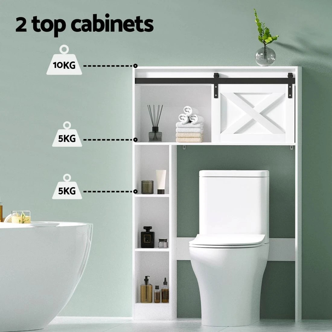 6 Artiss Bathroom Cabinet Over the Toilet Storage Organiser Laundry Shelf 128cm - White, 6 of 8