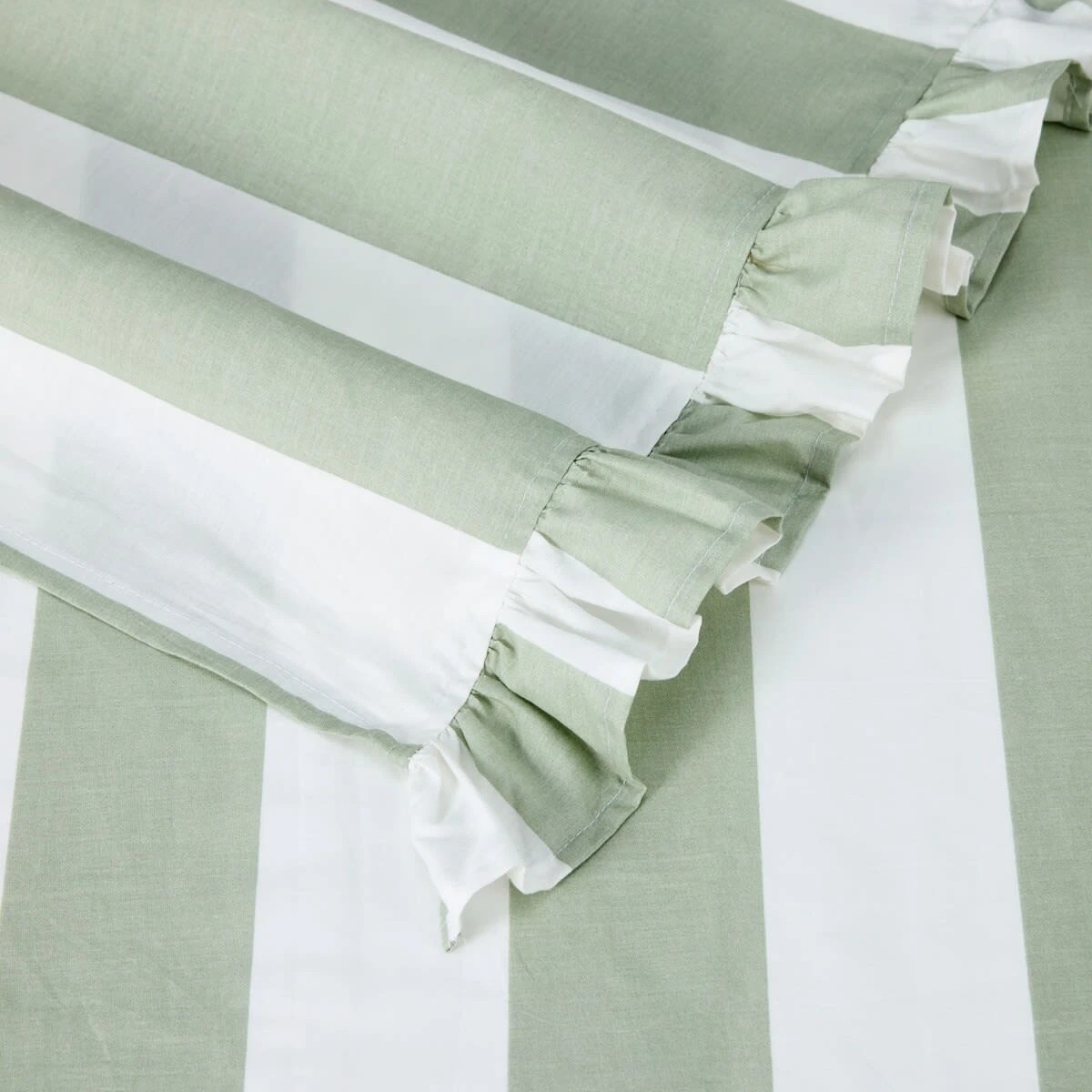 4 225 Thread Count Cotton Ruffle Sheet Set - Double Bed, Sage, 4 of 6