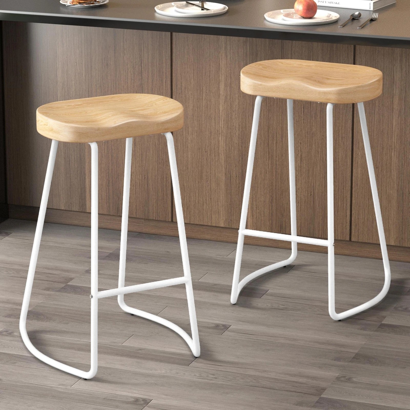 10 Alfordson 2x Bar Stools 75cm Tractor Kitchen Wooden Vintage Retro Chair - Natural, 10 of 10