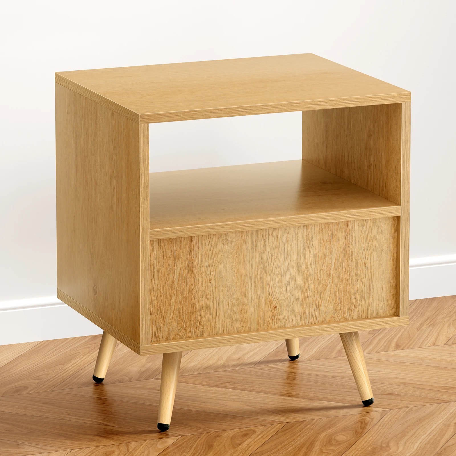 3 Alfordson Bedside Table 1 Drawer Side Storage Shelf Nightstand - Oak, 3 of 10