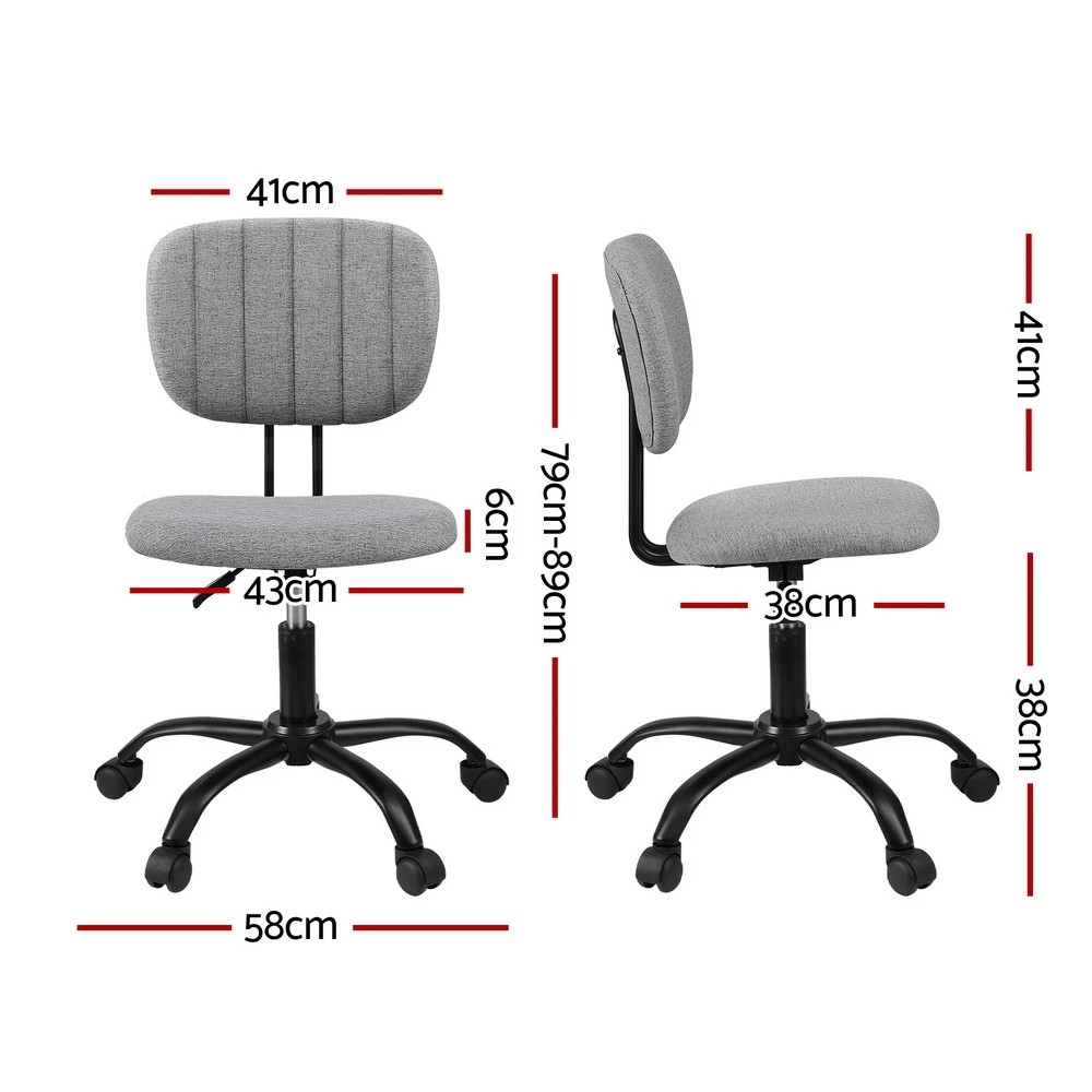 2 Artiss Armless Office Chair with Wheels, Ergonomic 360° Swivel Home Office Desk Chair - Grey, 2 of 7
