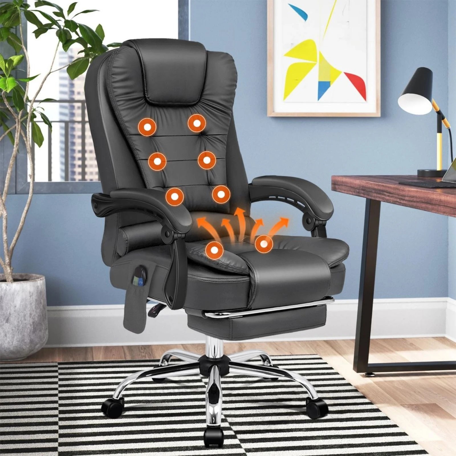 2 Alfordson Massage Office Chair Heated Seat Executive Racer Gaming PU Leather - Grey, 2 of 10