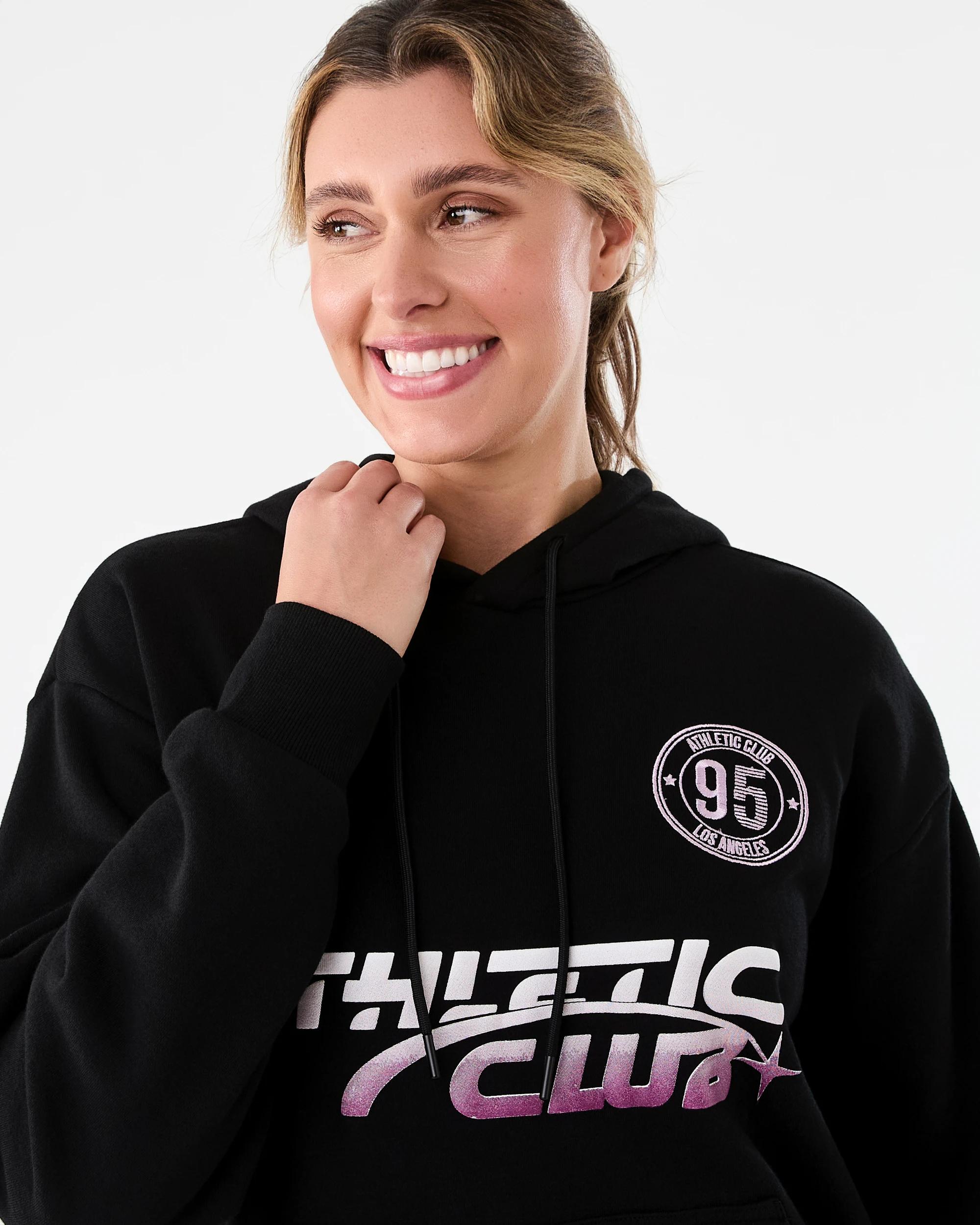 4 Active Womens Graphic Fleece Hoodie Black, 4 of 10