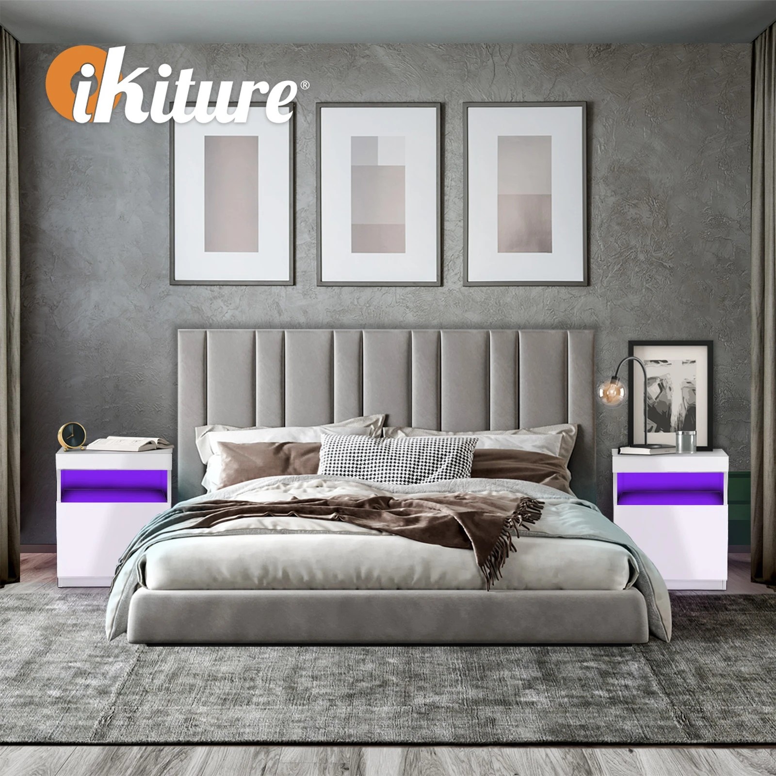 7 Oikiture Bedside Table Led Nightstand Shelf Storage Cabinet
 - White, 7 of 10