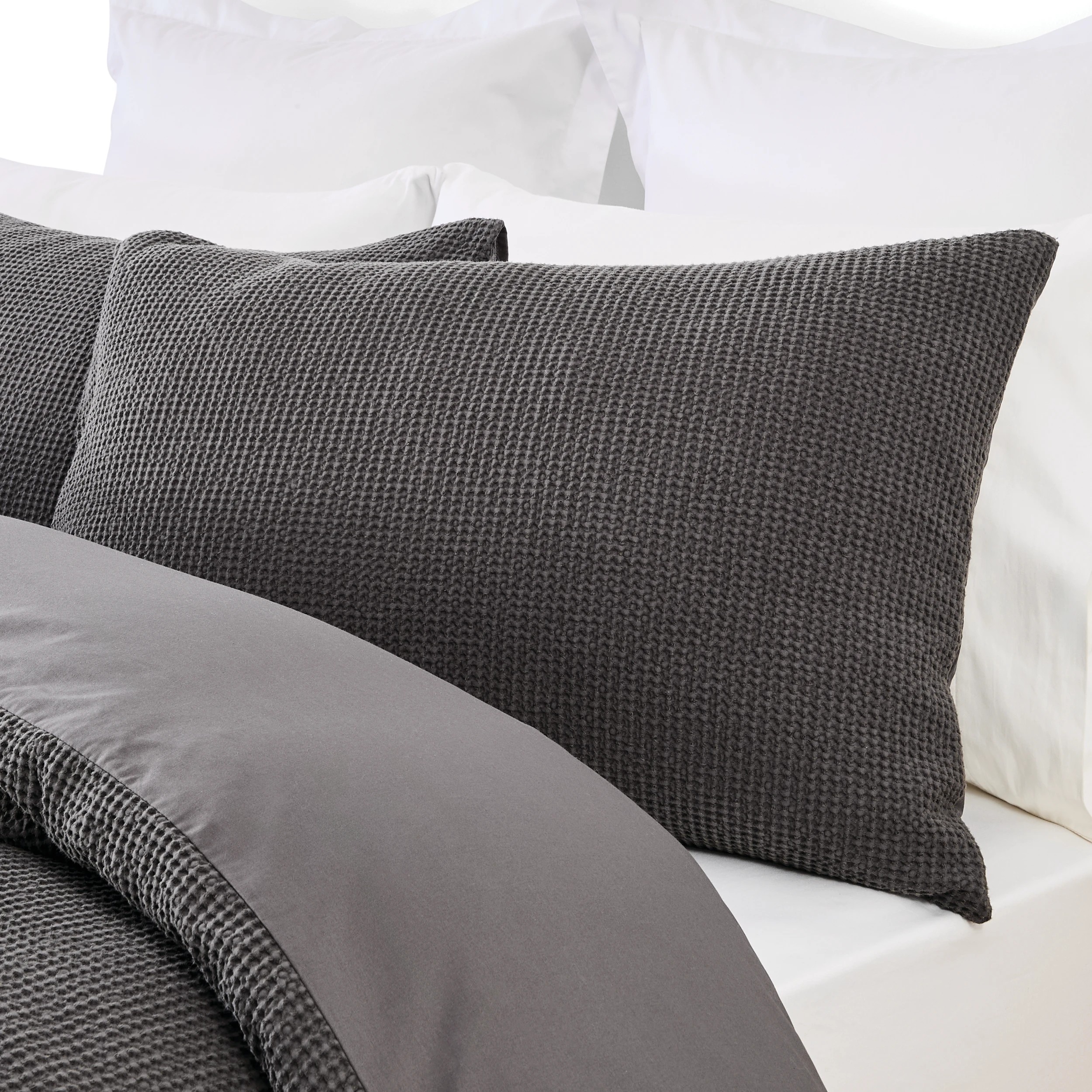 2 Waffle Stonewashed Cotton Quilt Cover Set - Double Bed, Grey, 2 of 6